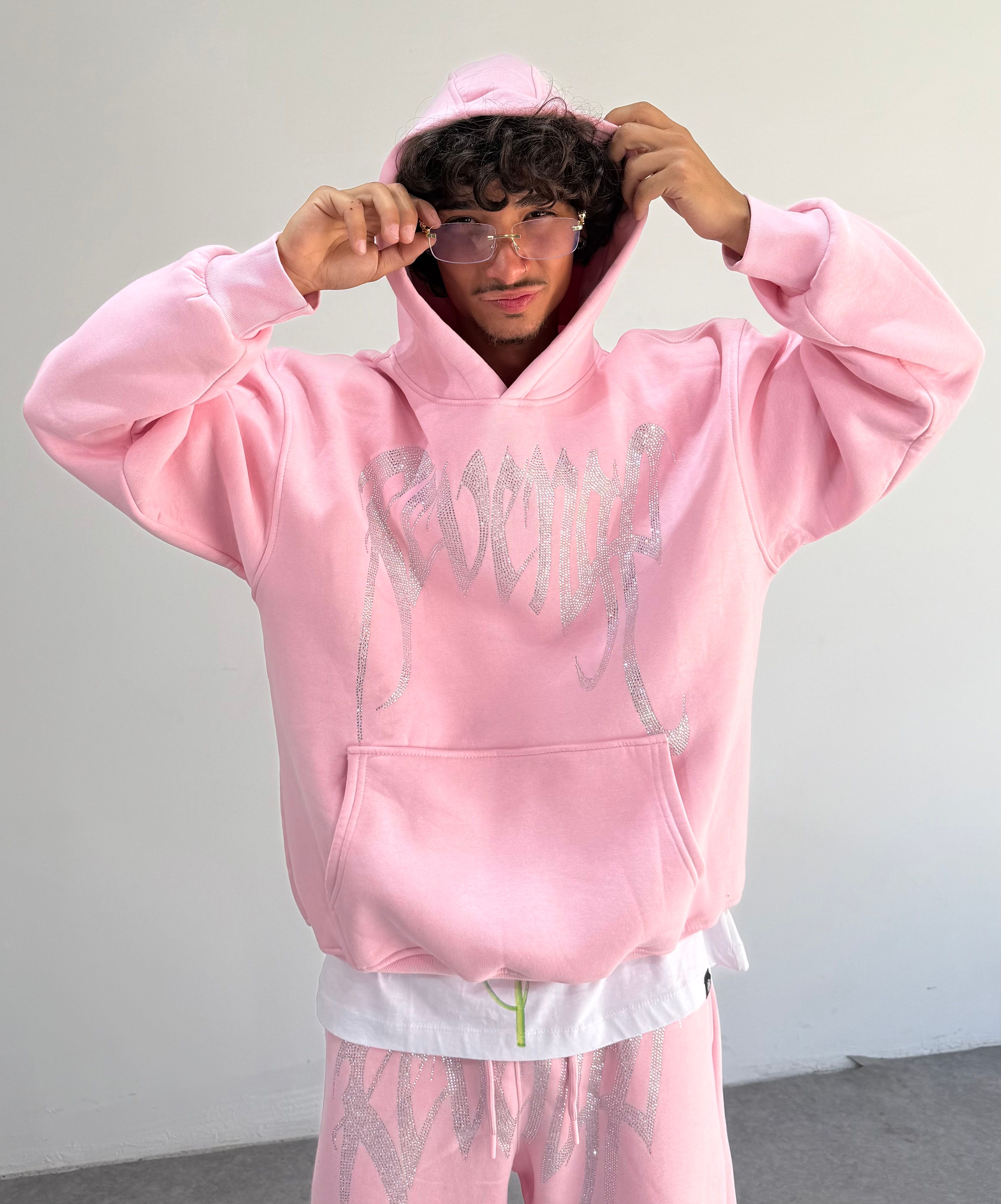 REVENGE taşlı Oversize Sweatshirt - Pembe