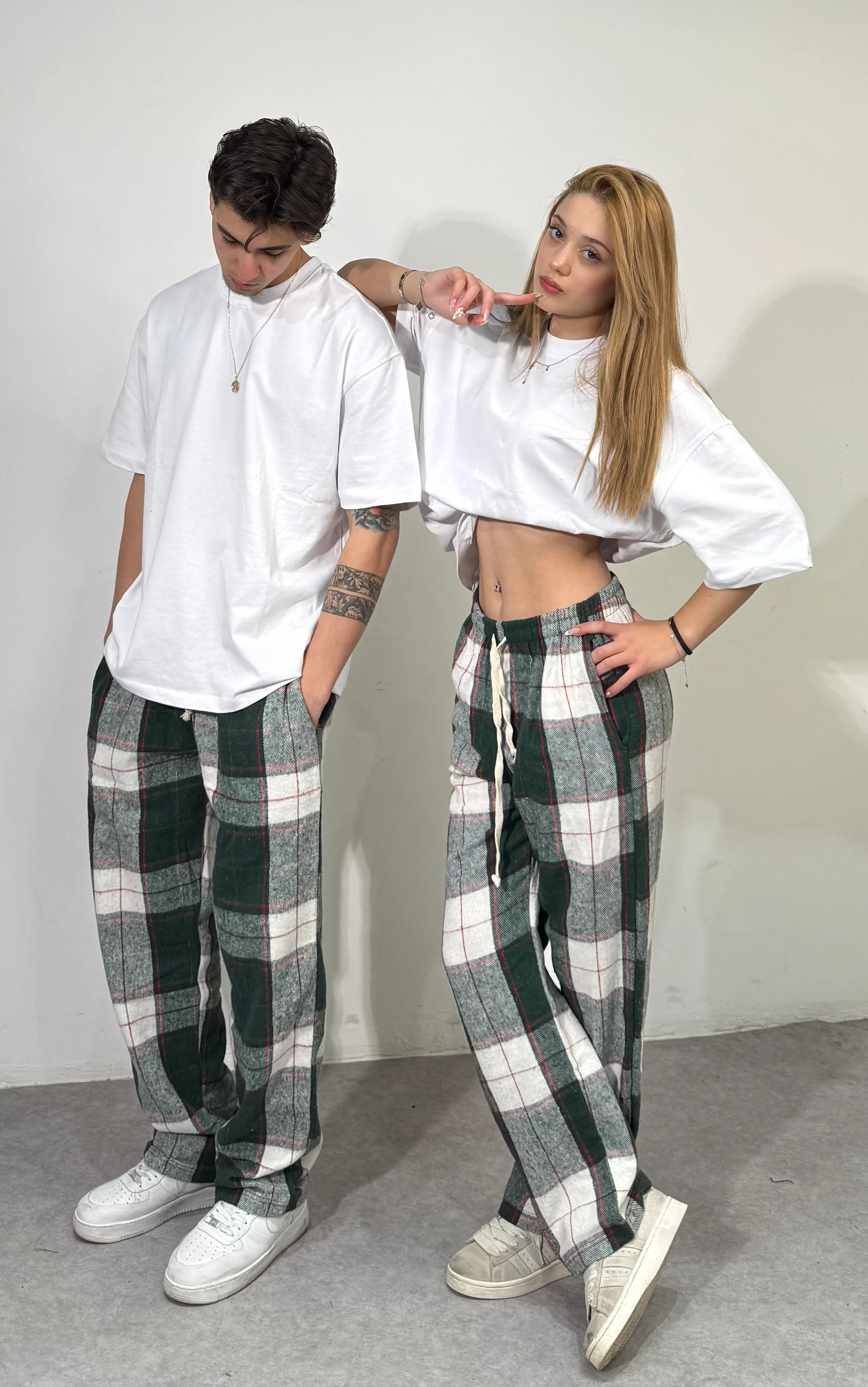 Kışlık  Kumaş Ekose Kareli Pijama Alt - yeşil