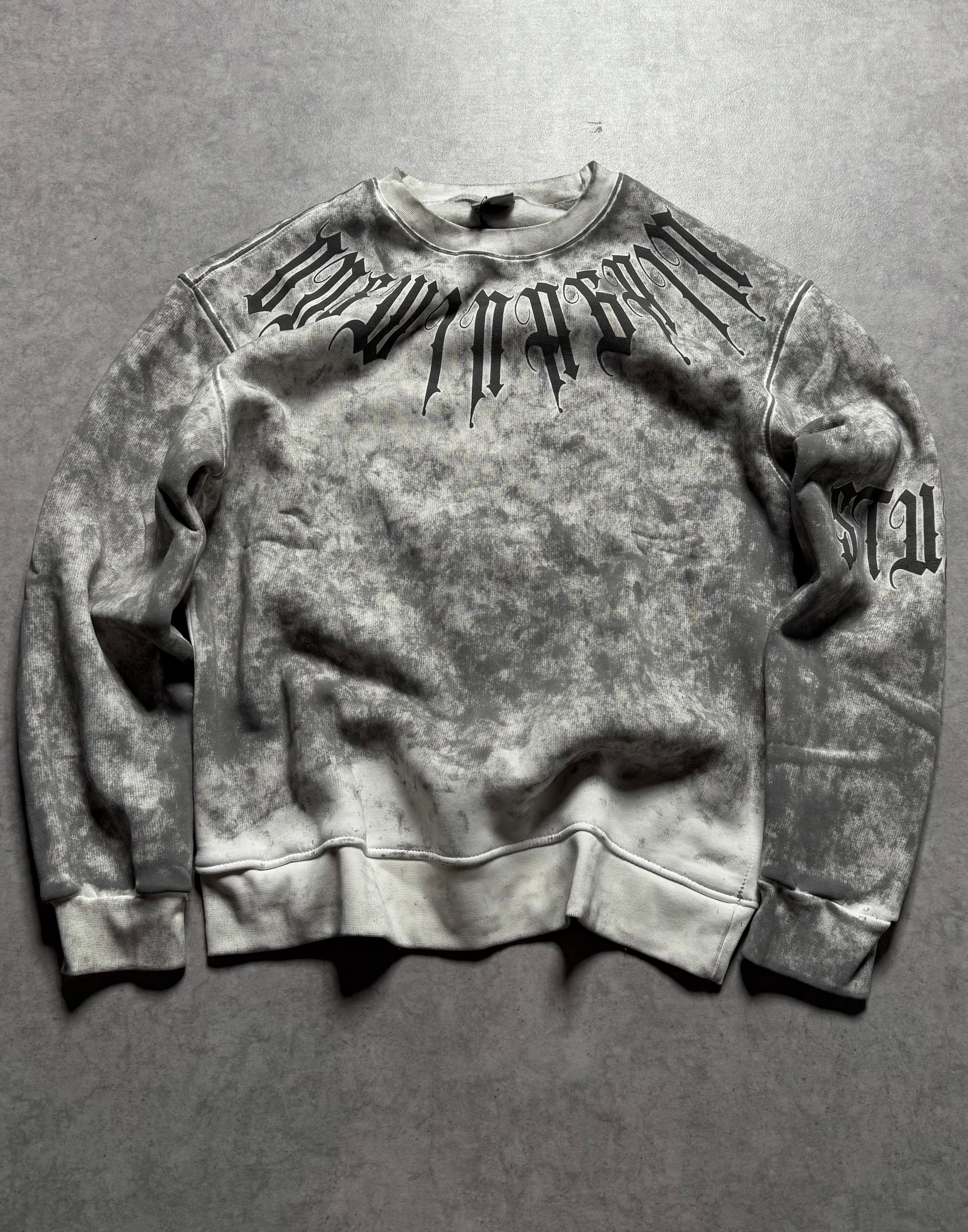 Acid Wash Baskılı Oversize  Sweatshirt - Beyaz