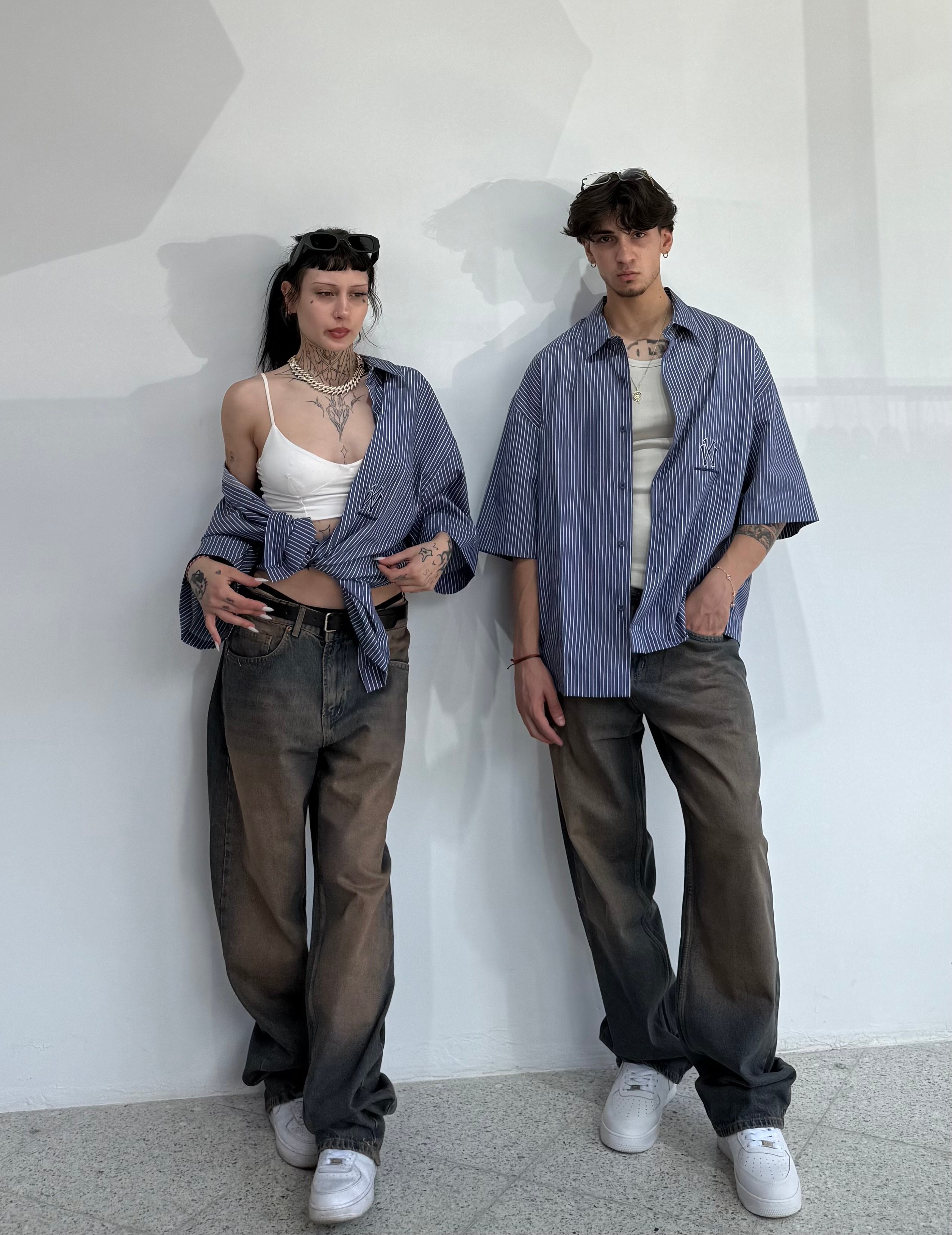 NY Baskılı Oversize kısa Kollu Gömlek - Koyu Mavi