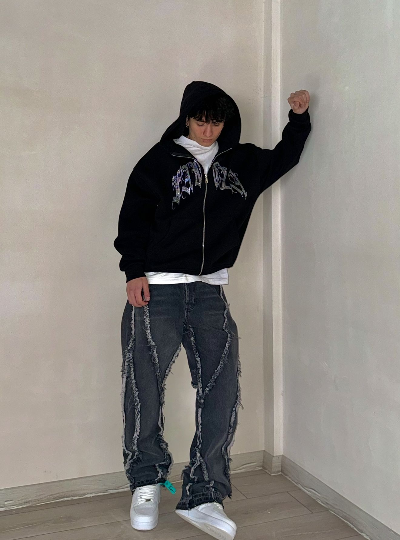 FV Taşlı Oversize Zipp Hoodie