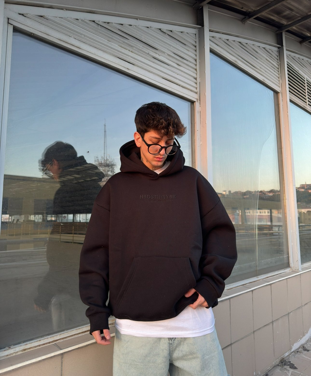 HS Nakışlı Oversize Premium Sweatshirt - Siyah
