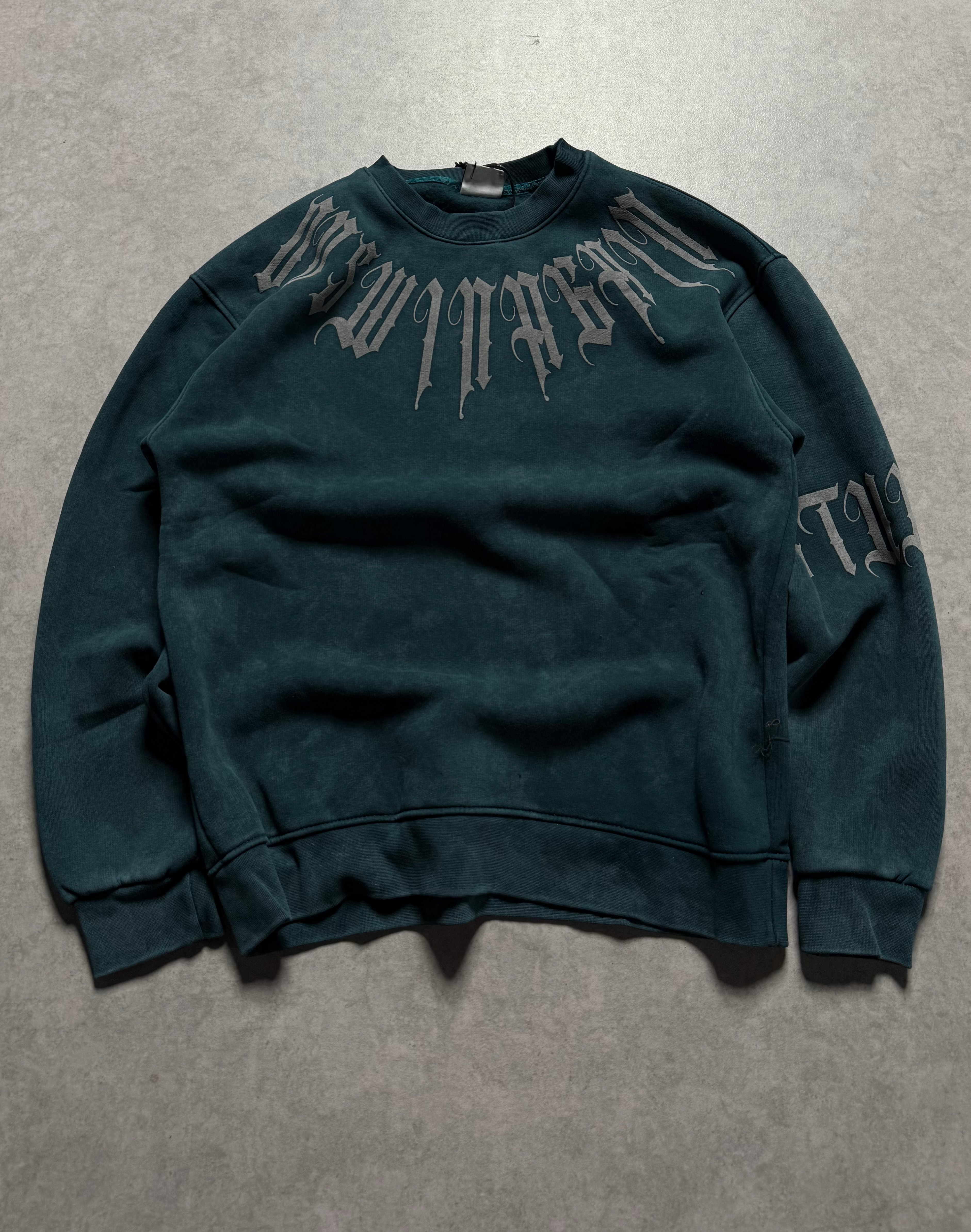 Acid Wash Baskılı Oversize  Sweatshirt - yeşil