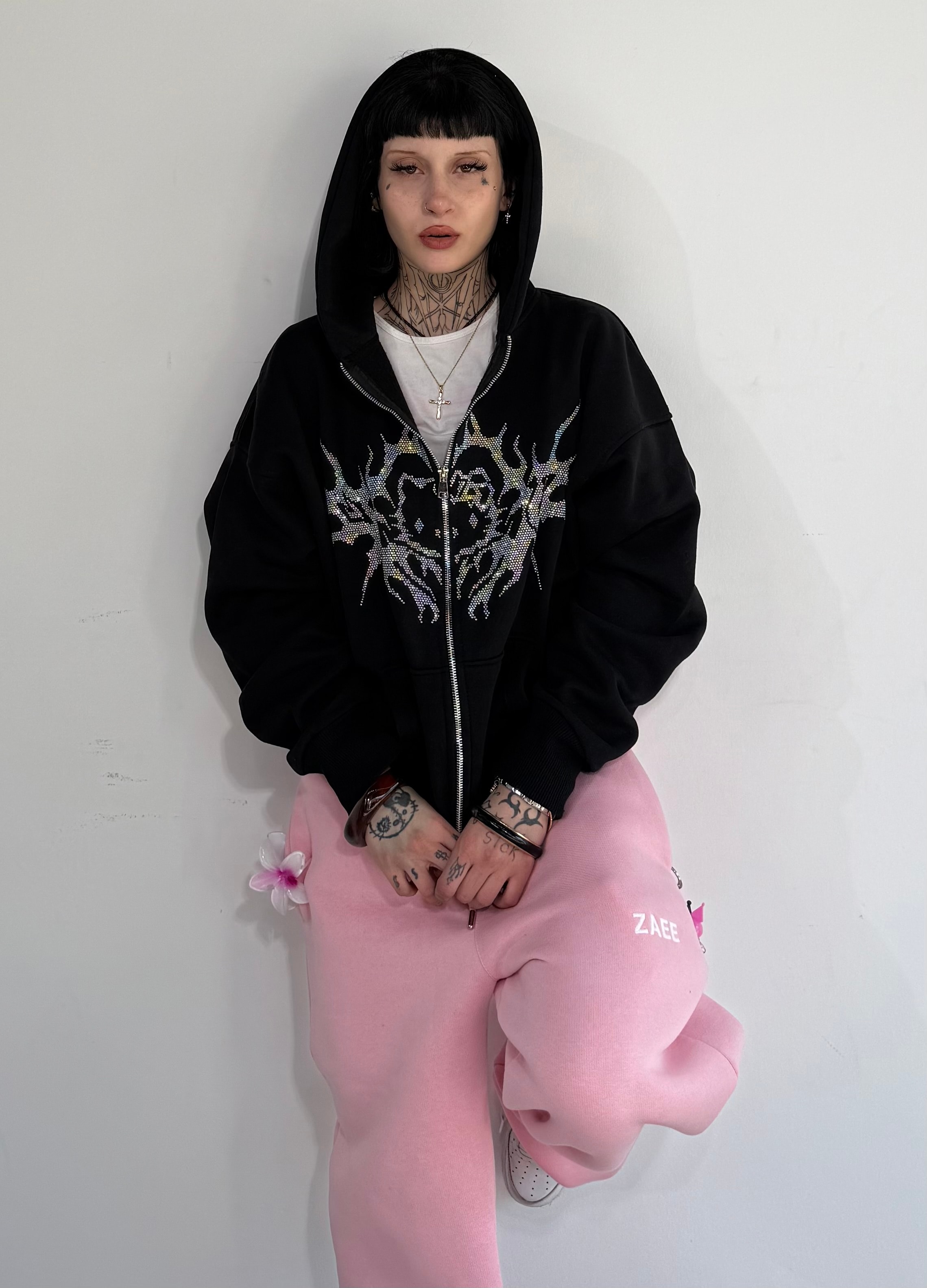 Hello Kitty taşlı Oversize Fermuarlı Hırka 