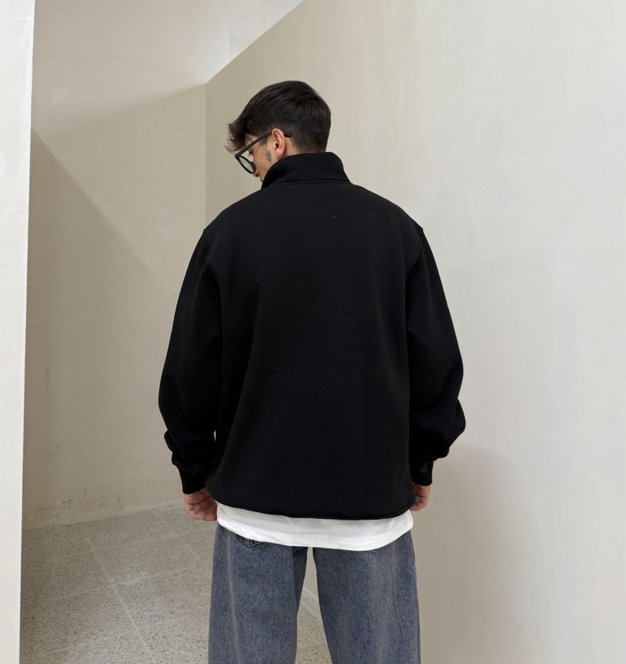 HM 25 Baskılı Half Zipp Sweat