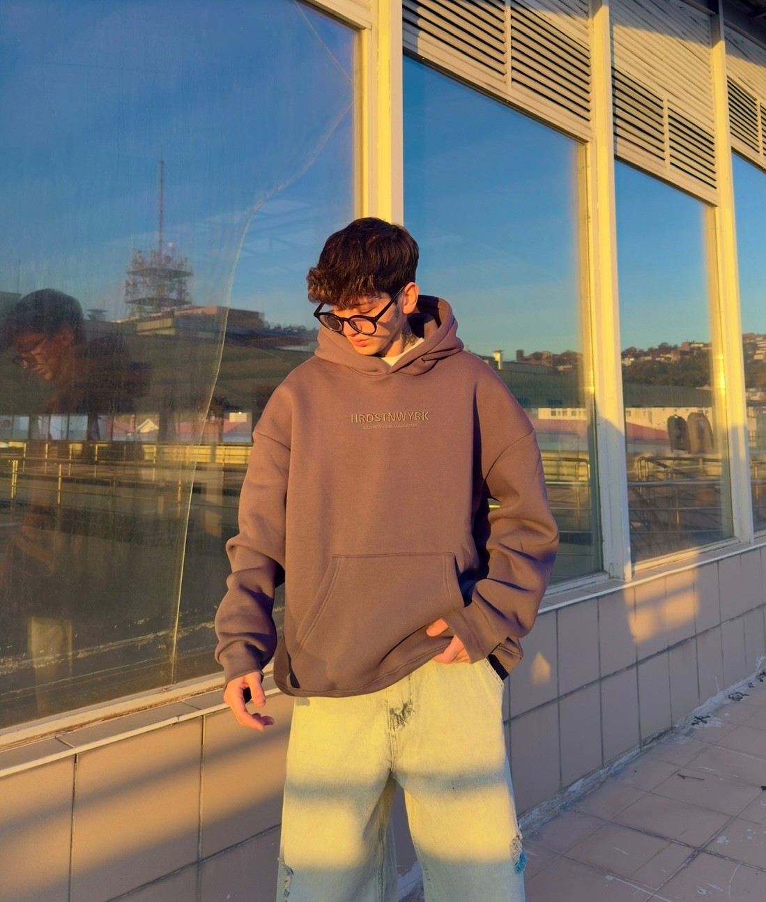 HS Nakışlı Oversize Premium Sweatshirt - antrasit