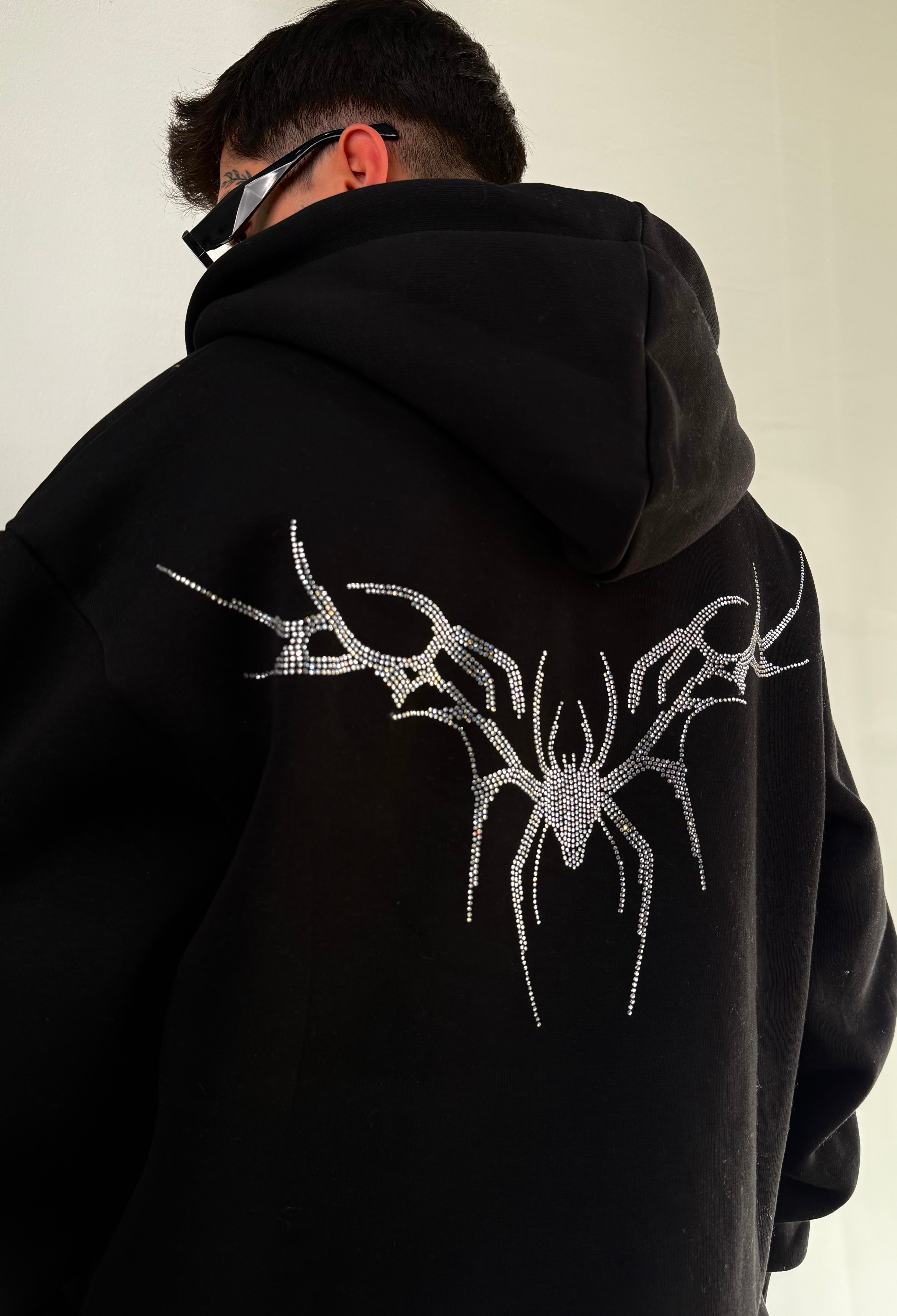 Spider Taşlı Oversize Fermuarlı Sweatshirt