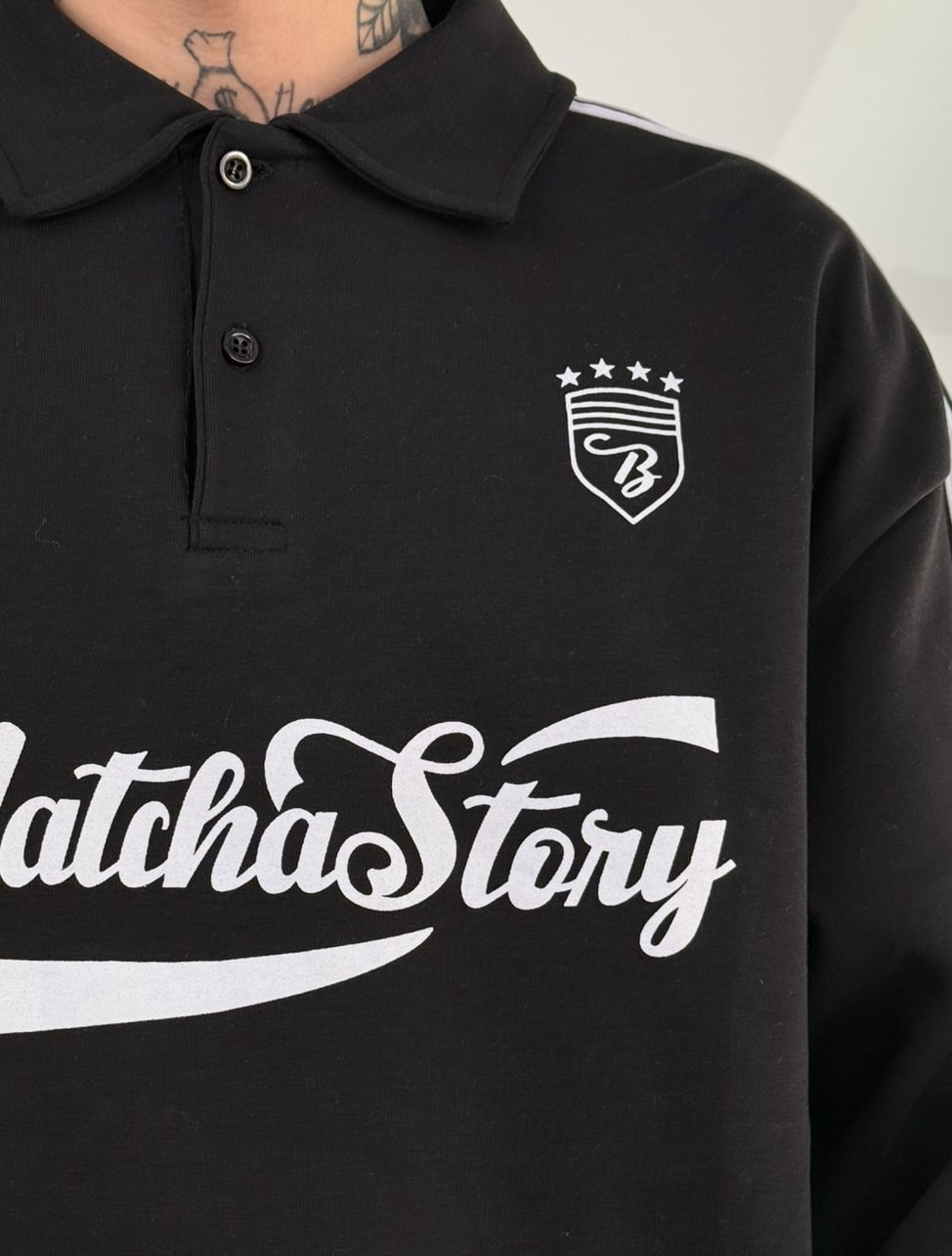 Matcha Story Baskılı Oversize Polo Yaka Sweat