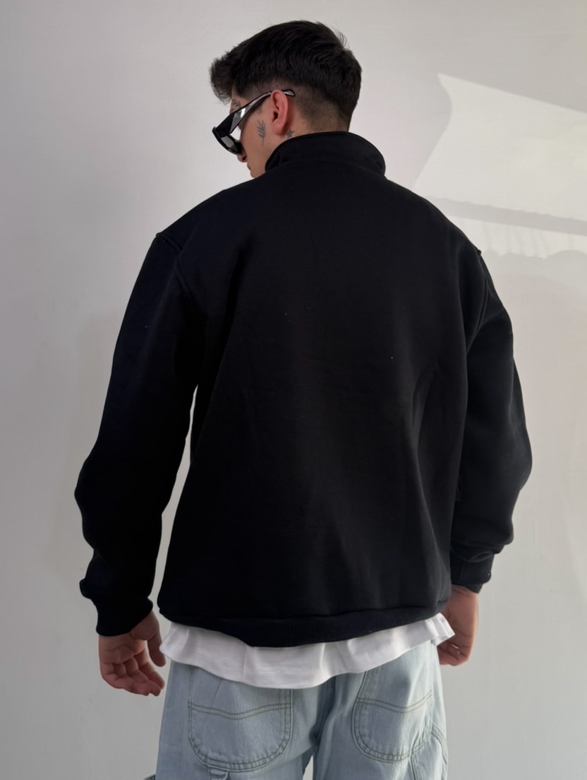 Baskılı Oversize Premium Yarım Fermuarlı  Sweatshirt