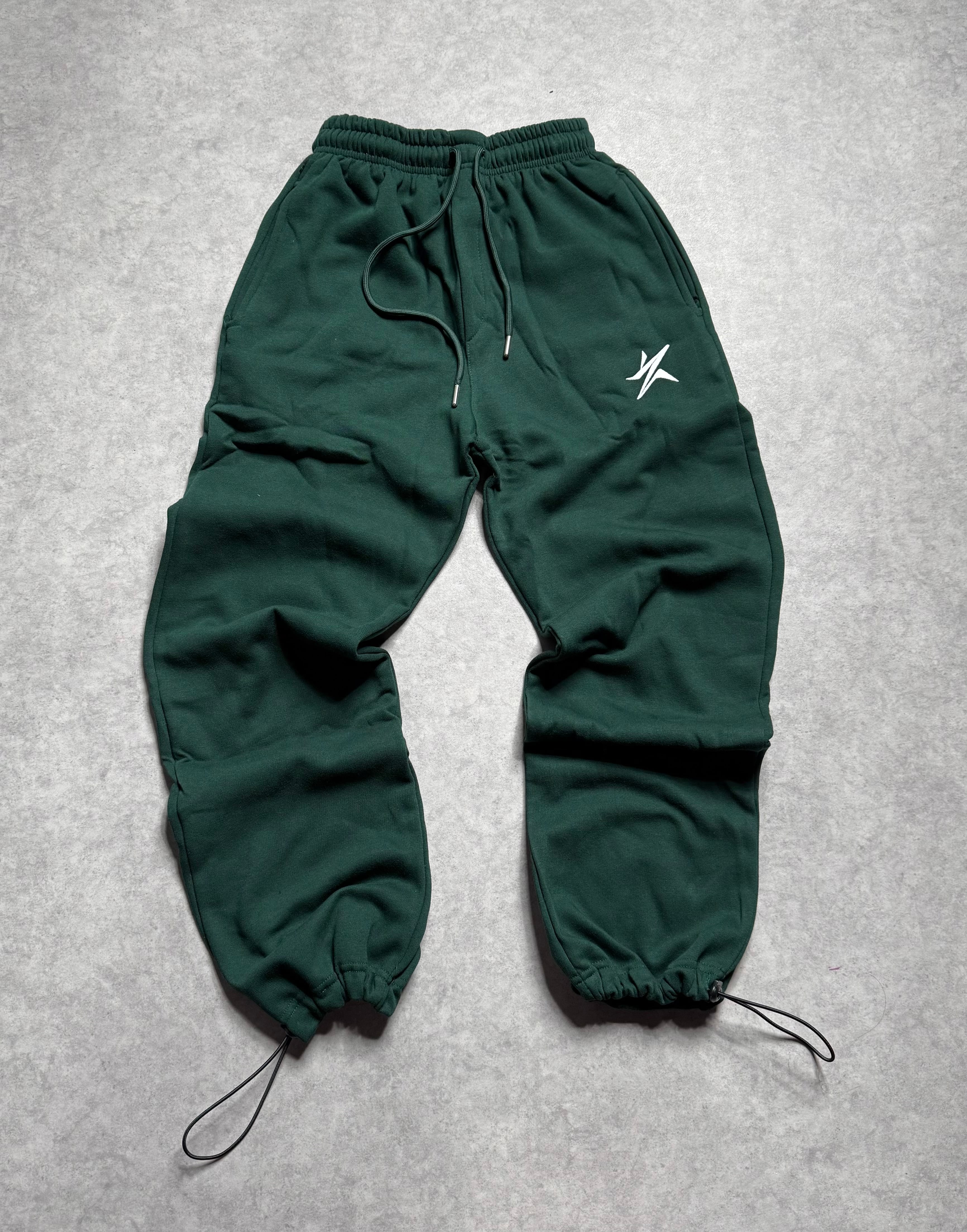 Deneme Serisi Kışlık Star Nakışlı Ayarlanabilir Paça Oversize  Eşofman Altı - yeşil