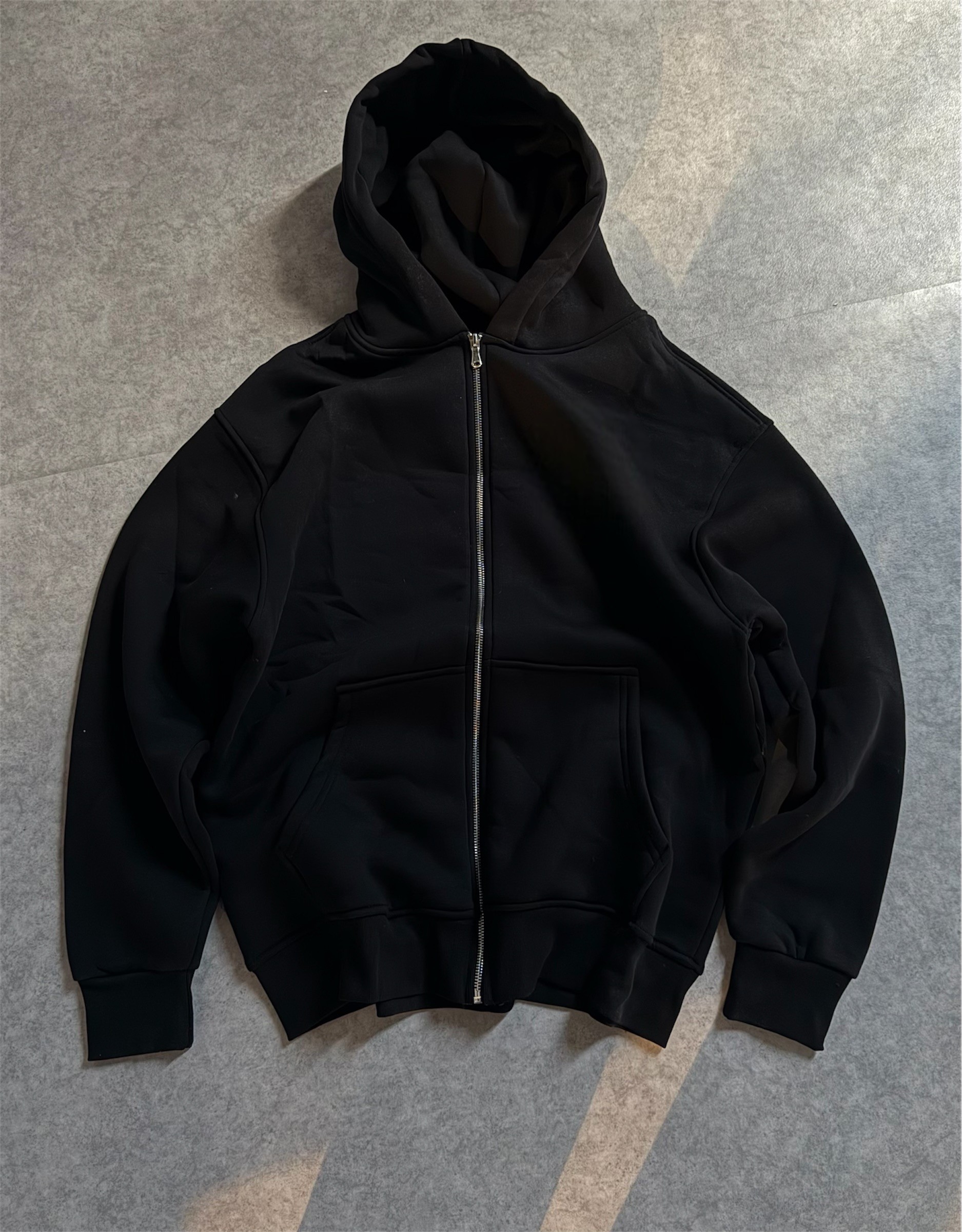 Kışlık Kumaş Oversize Premium Basic Fermuarlı Sweatshirt - Siyah
