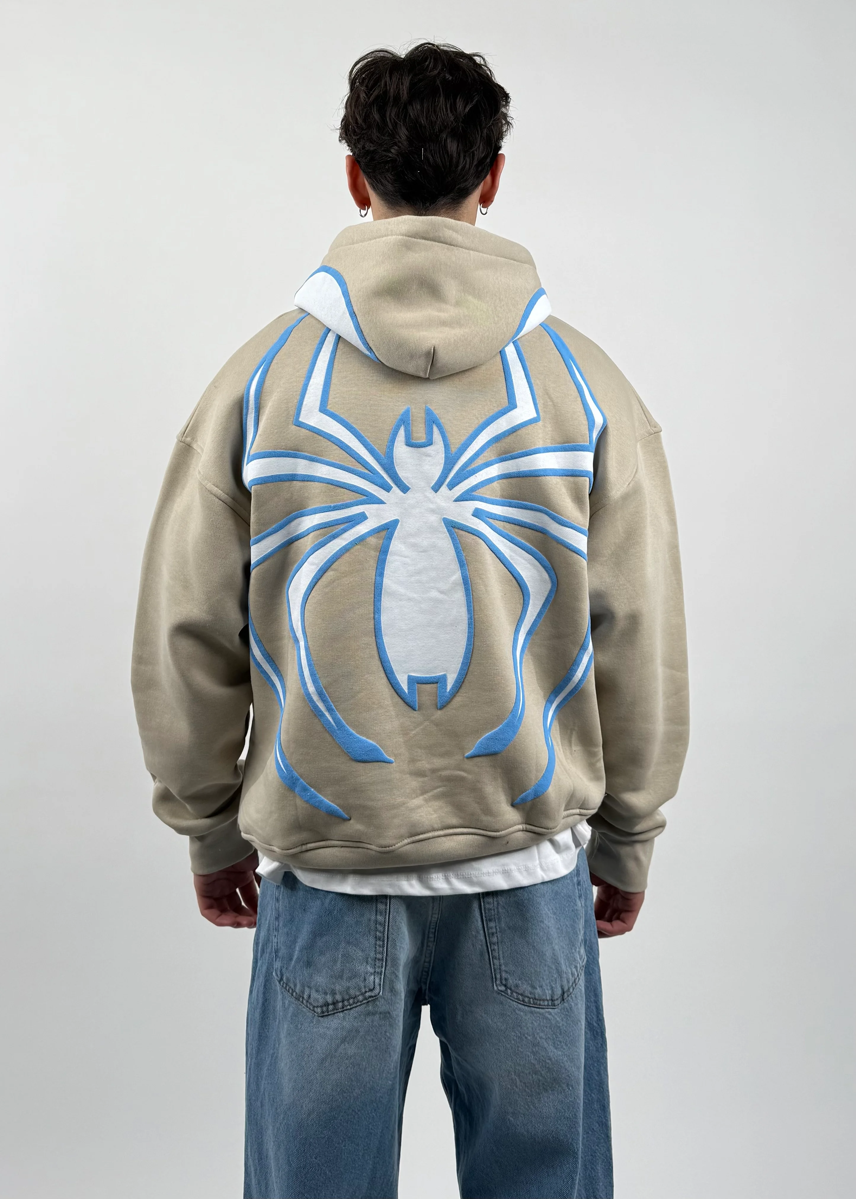 Spider Baskılı Oversize Hoodie