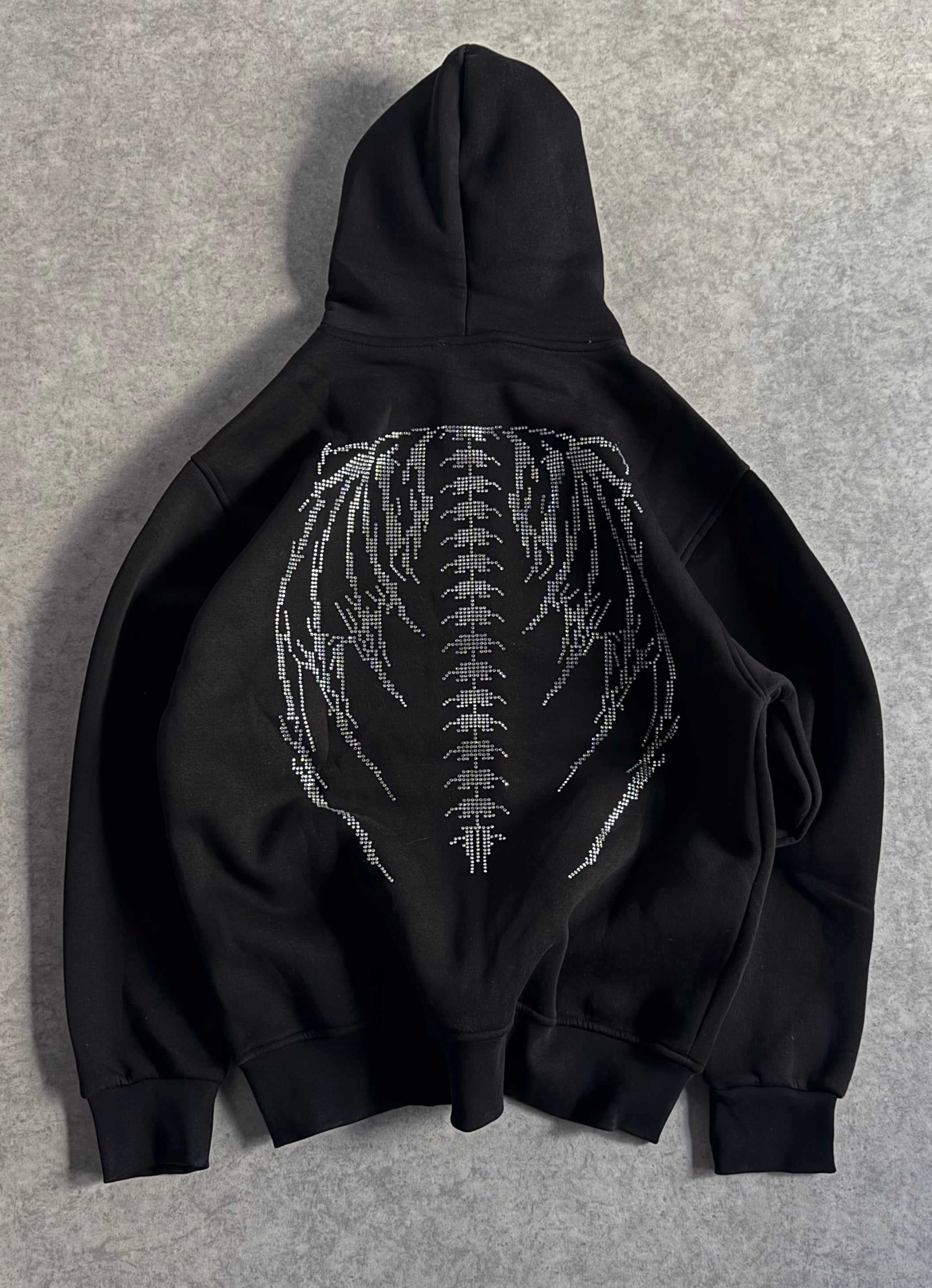 Kışlık Kumaş Taşlı Kanatlı Fermuarlı Sweatshirt