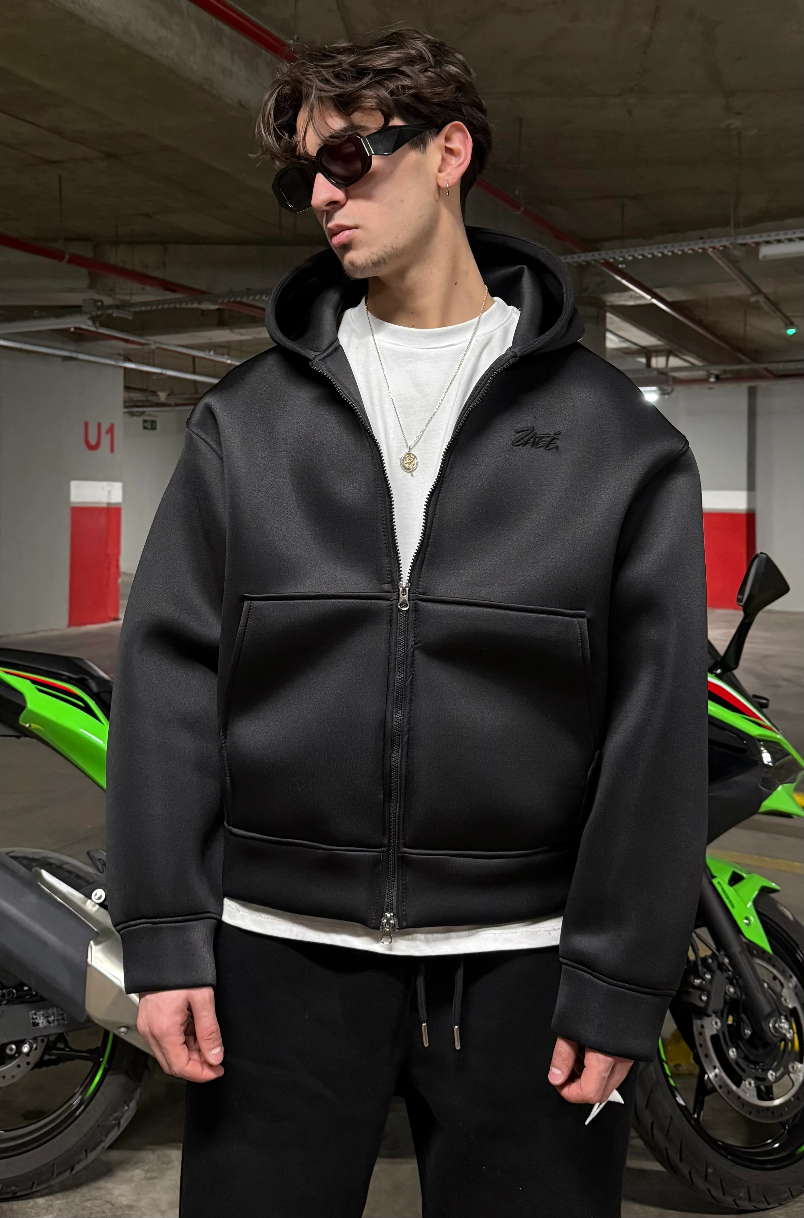 Oversize Scuba Zipp Hoodie  - Siyah