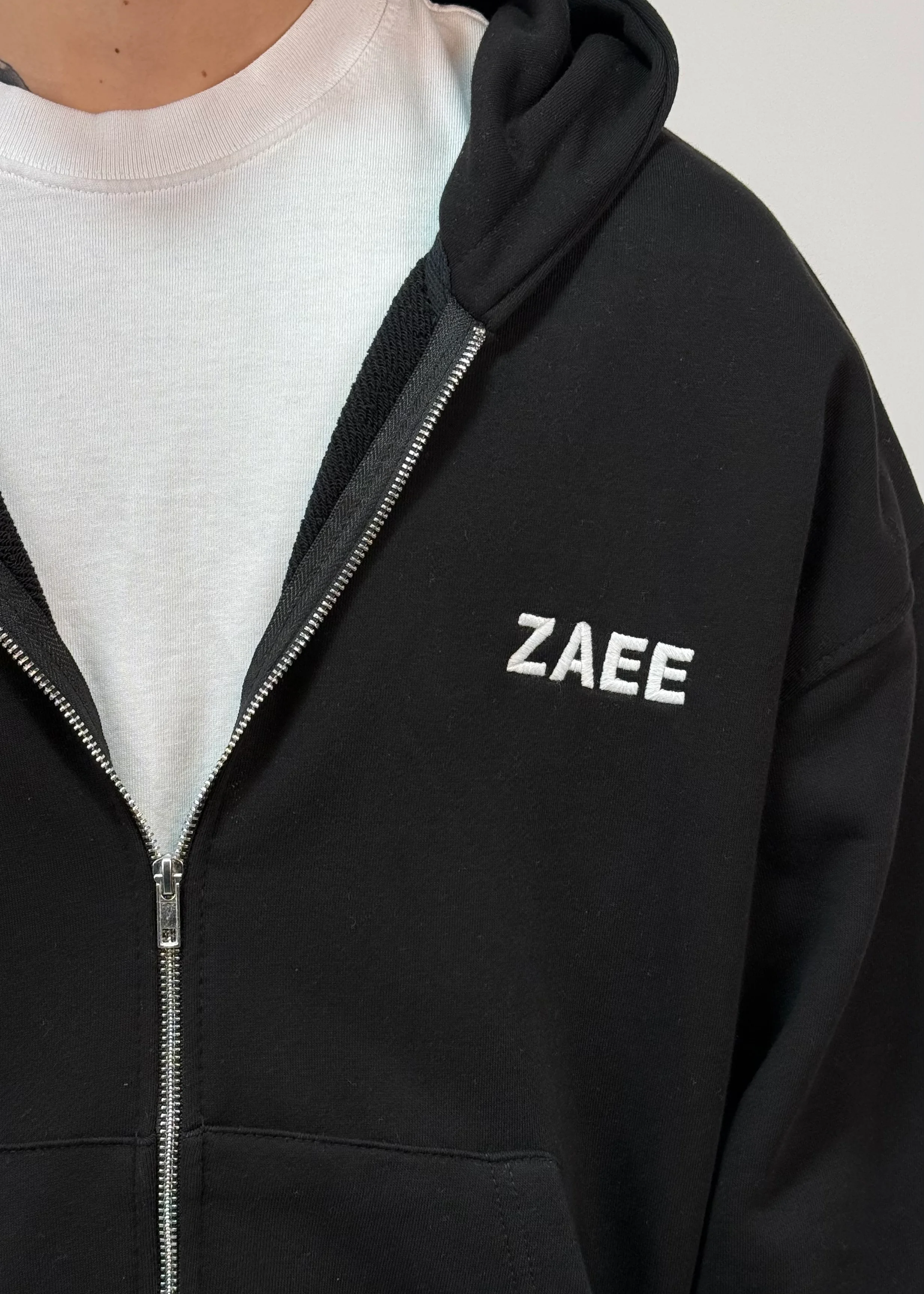 İnce Kumaş ZAEE Nakışlı Oversize Premium Zip Hoodie