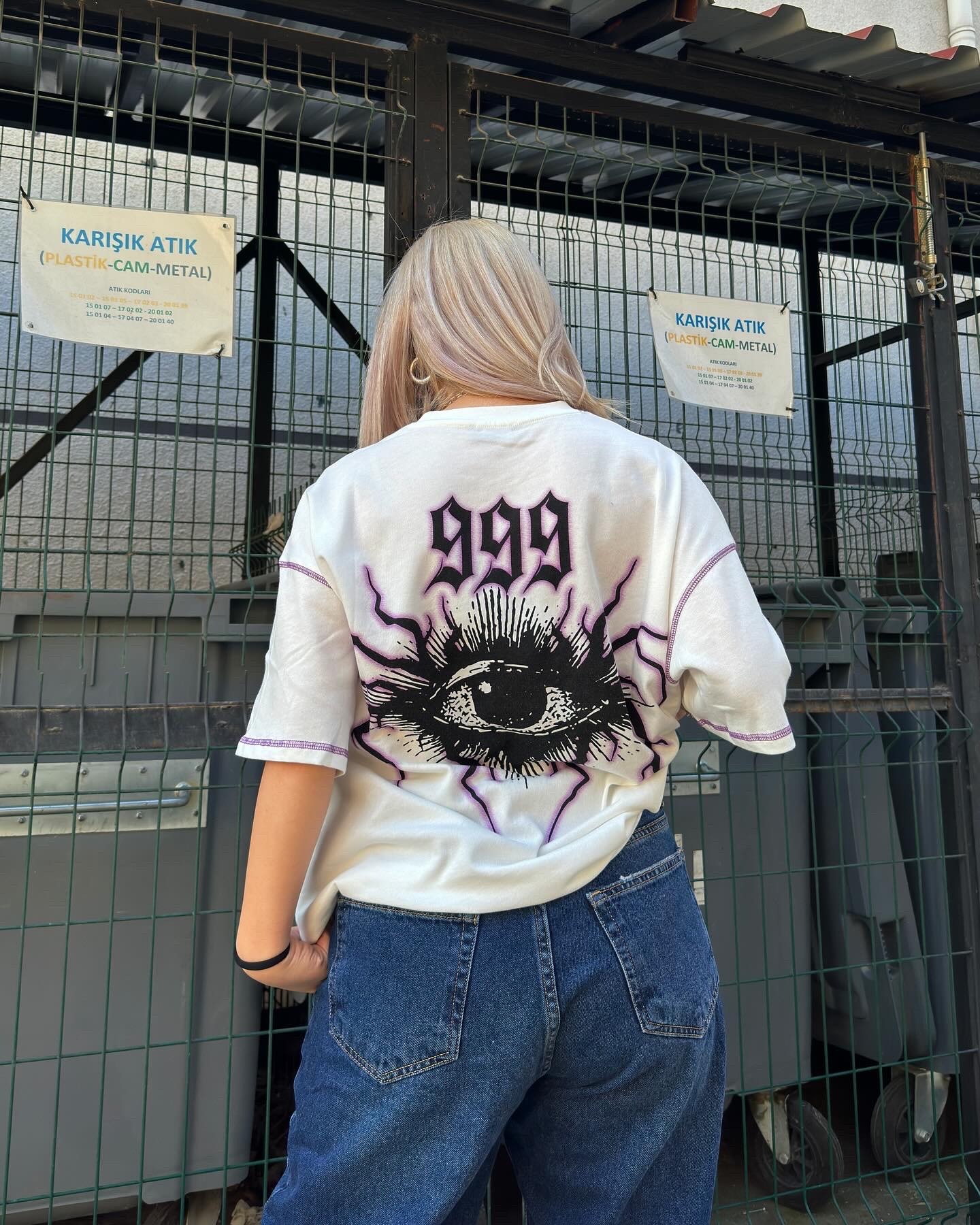 999 Baskılı  Oversize Premium Beyaz T-shirt