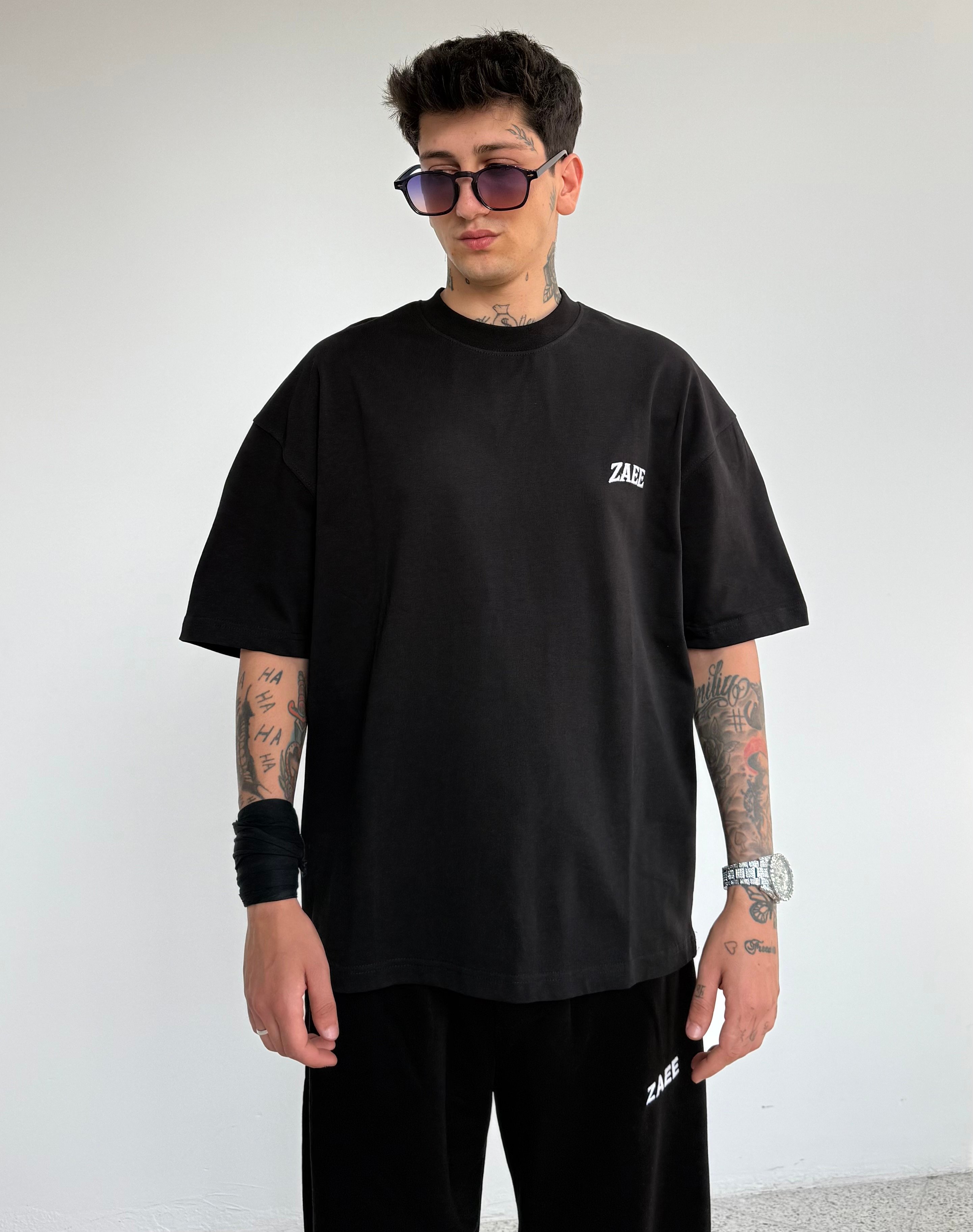 ZAEE Nakışlı Oversize Premium Tişört - Siyah