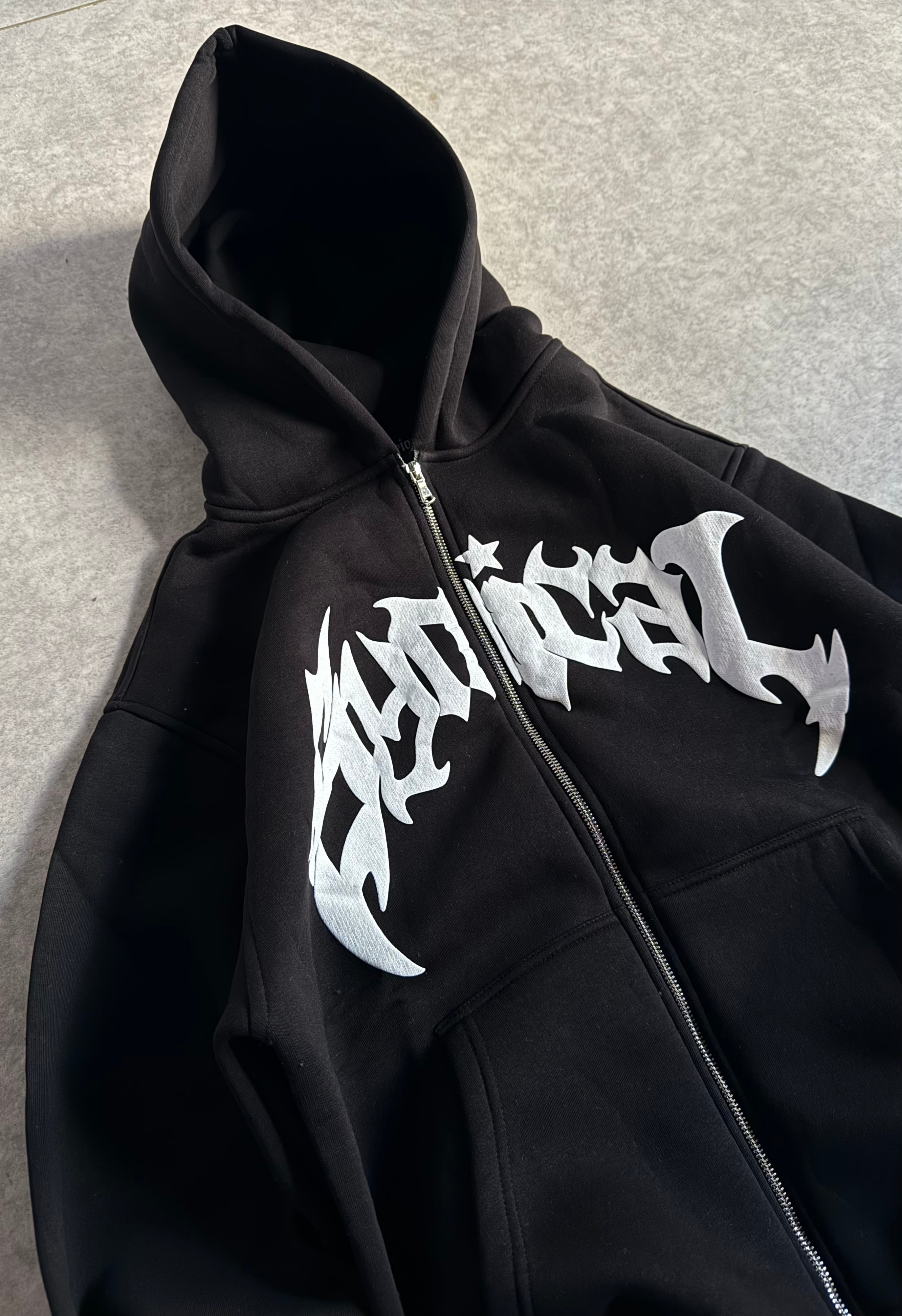 Kışlık Kumaş Taşlı Kanatlı Fermuarlı Sweatshirt