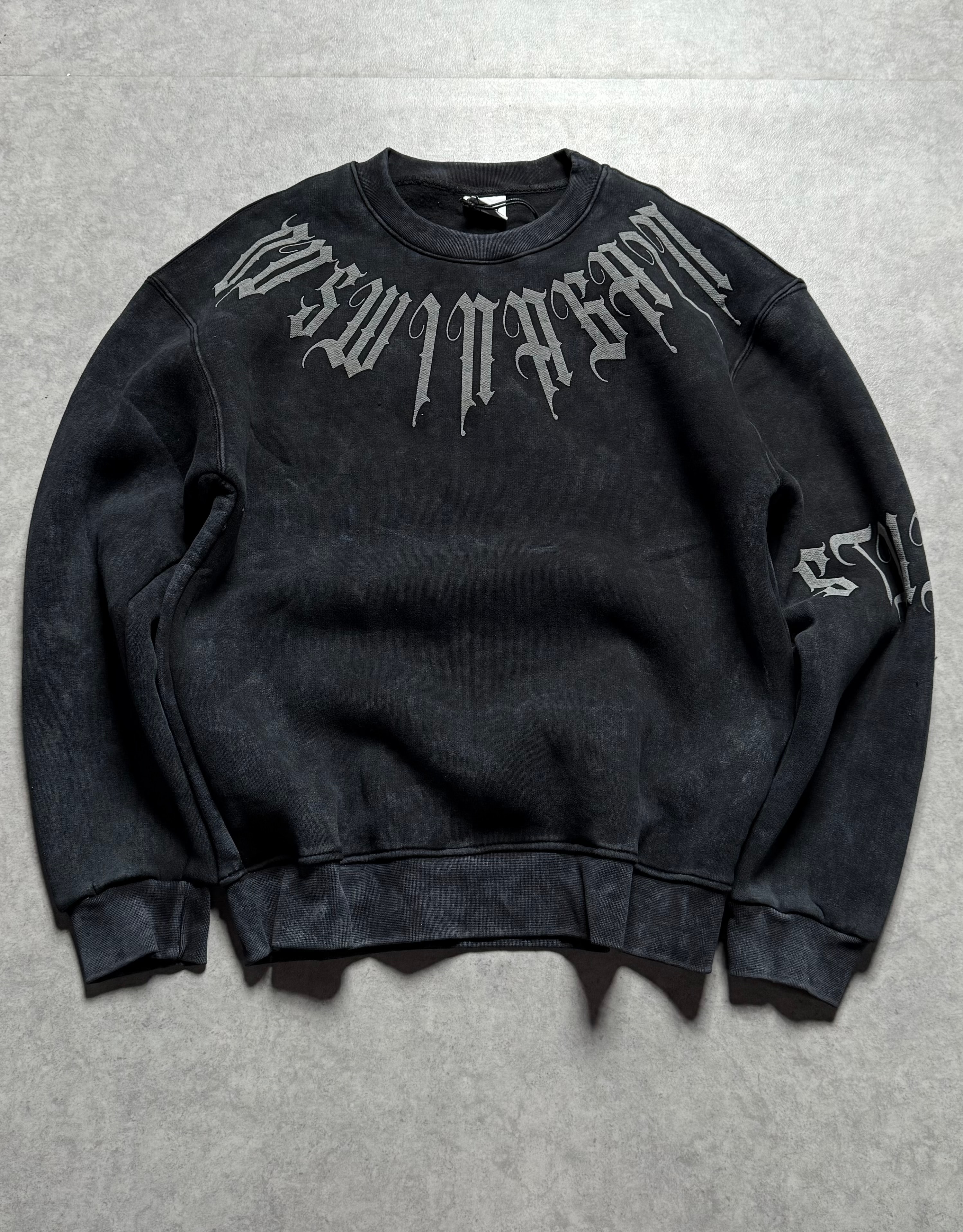 Acid Wash Baskılı Oversize  Sweatshirt - Siyah