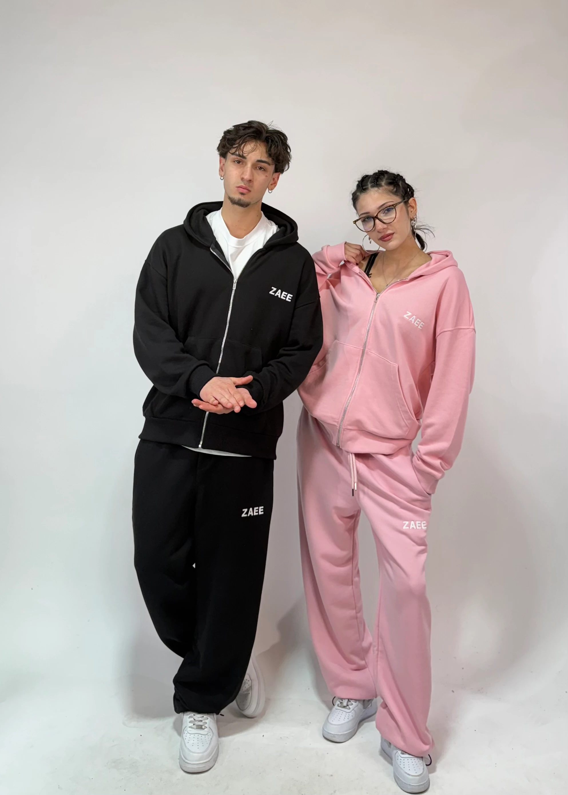 アイドル Yui logo w zip line hoodie &jersey pants İnce Kumaş ZAEE Nakışlı Oversize Premium Zip Hoodie