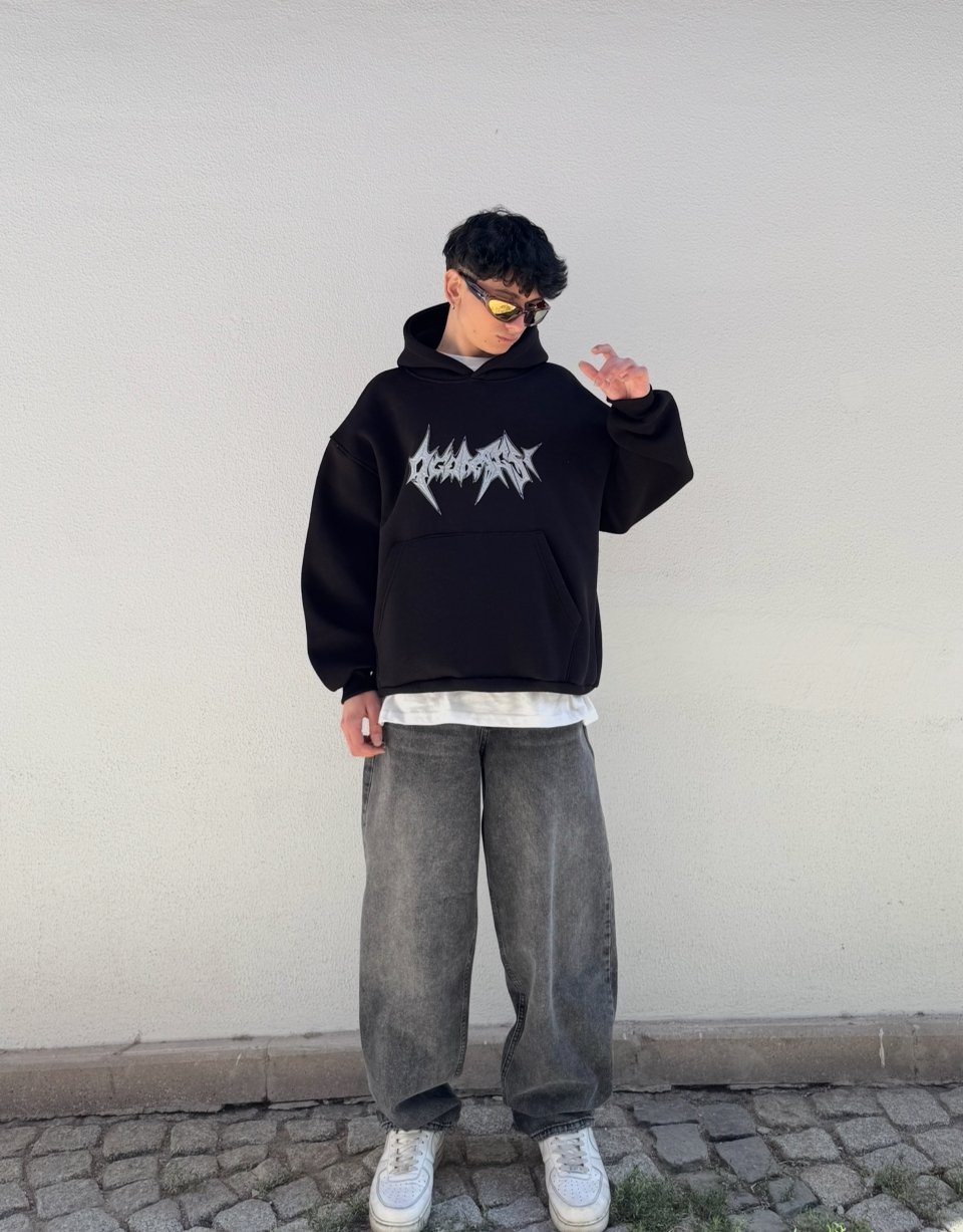 Gothik Baskılı Oversize Sweatshirt