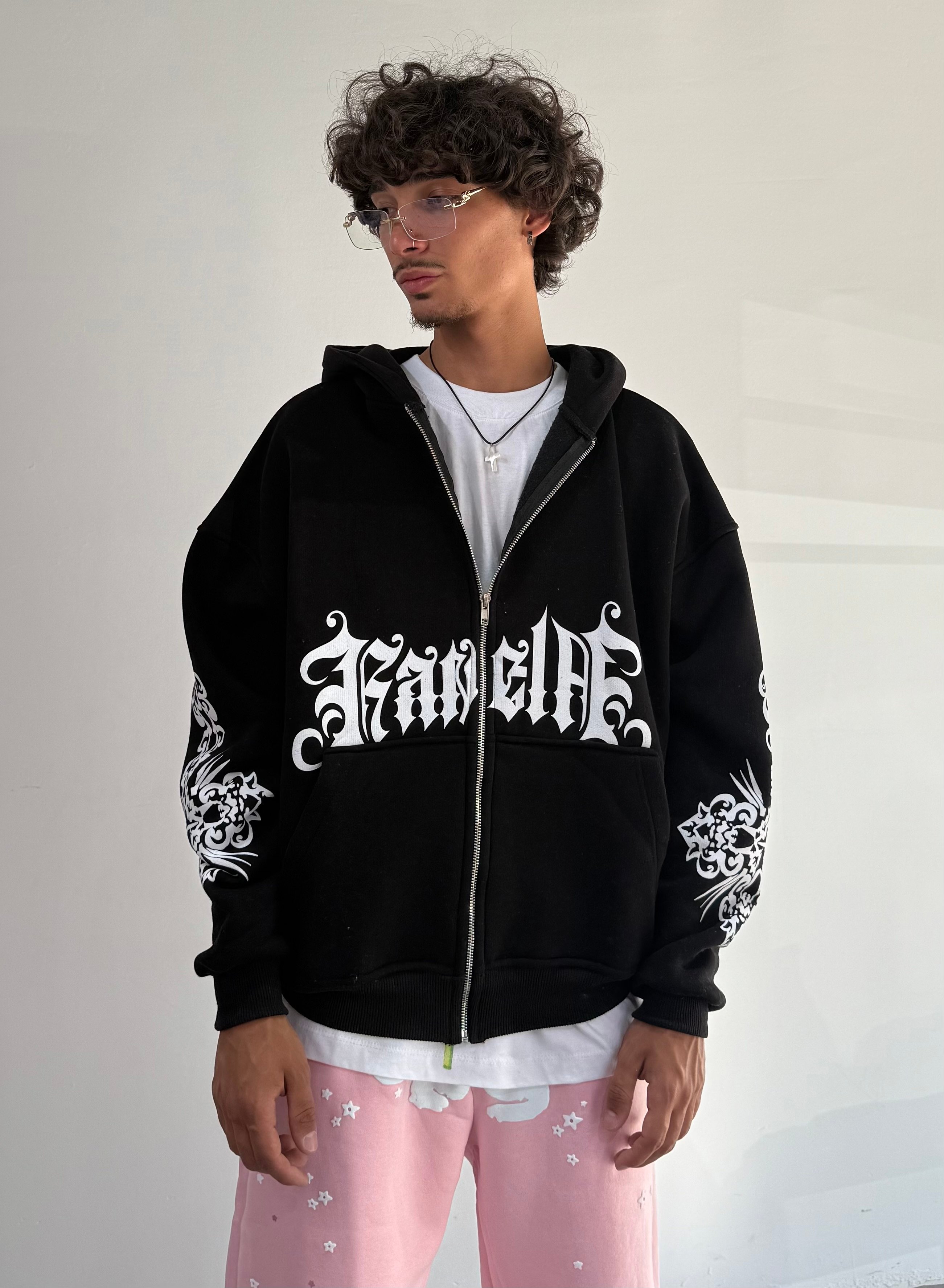 Baskılı Oversize Fermuarlı Sweatshirt