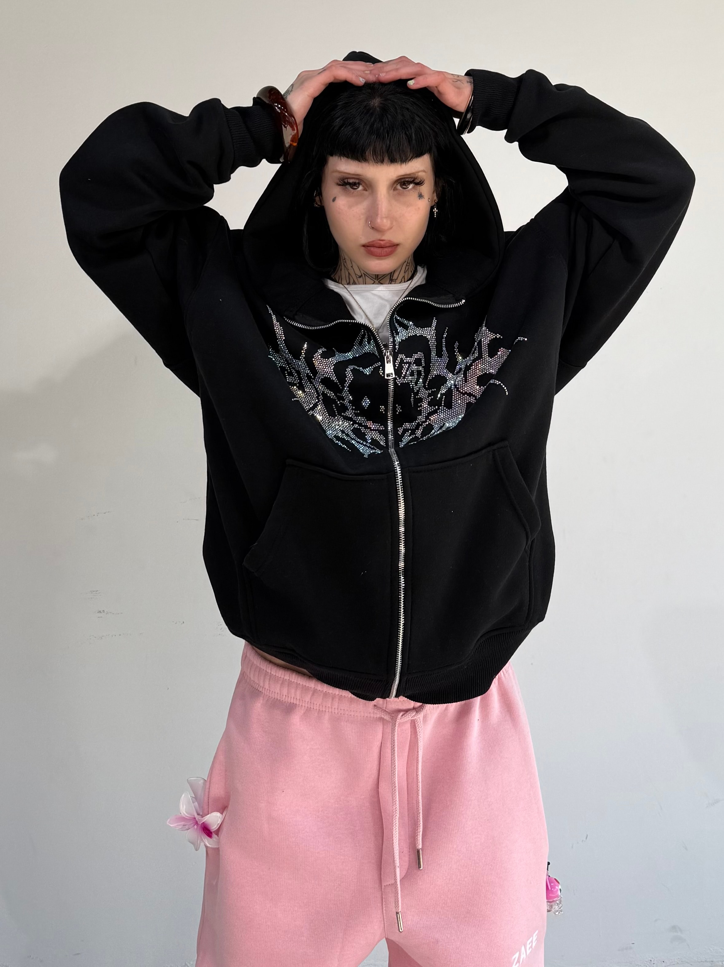 Hello Kitty taşlı Oversize Fermuarlı Hırka 