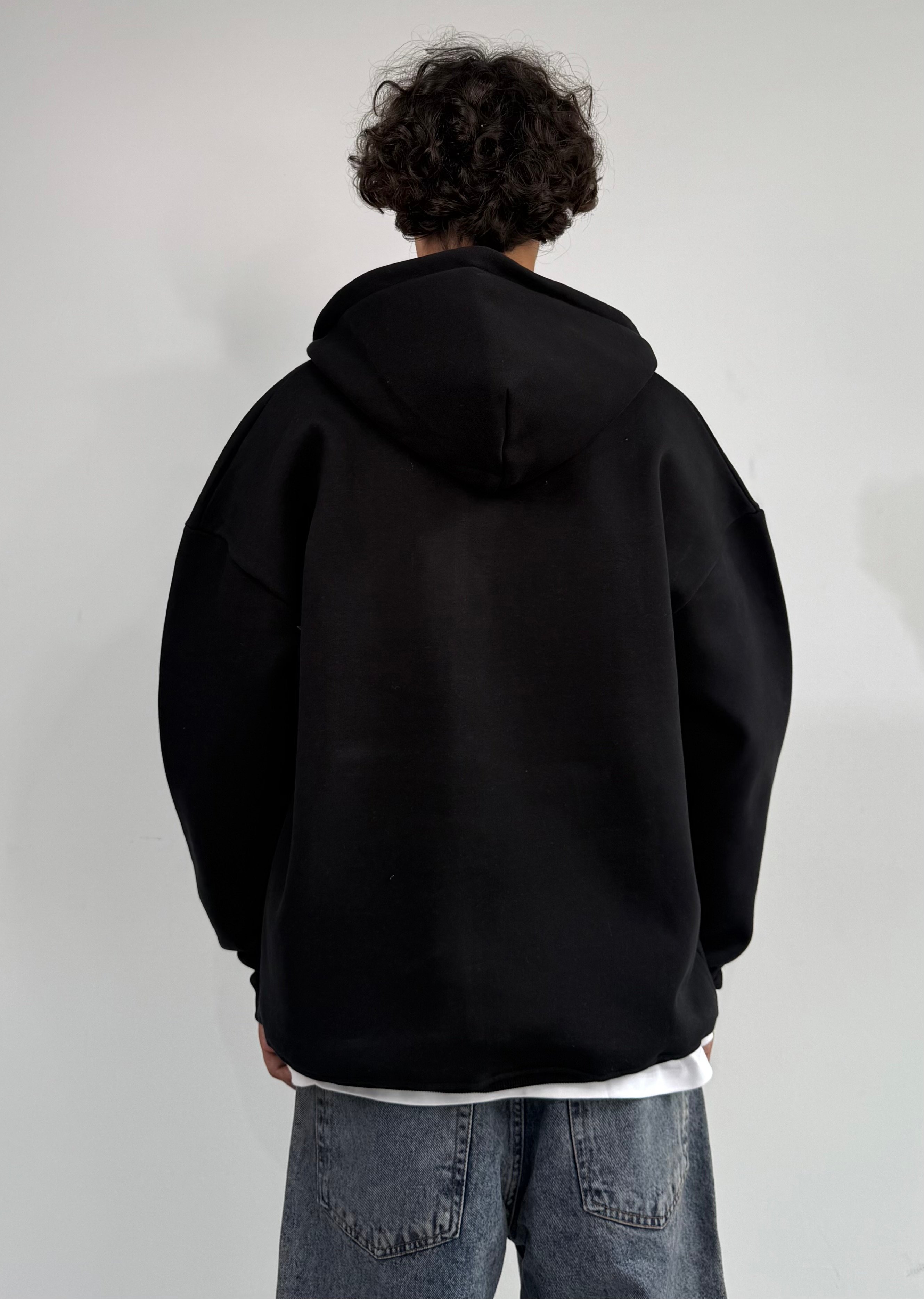 Kışlık Kumaş Oversize Premium Basic Fermuarlı Sweatshirt