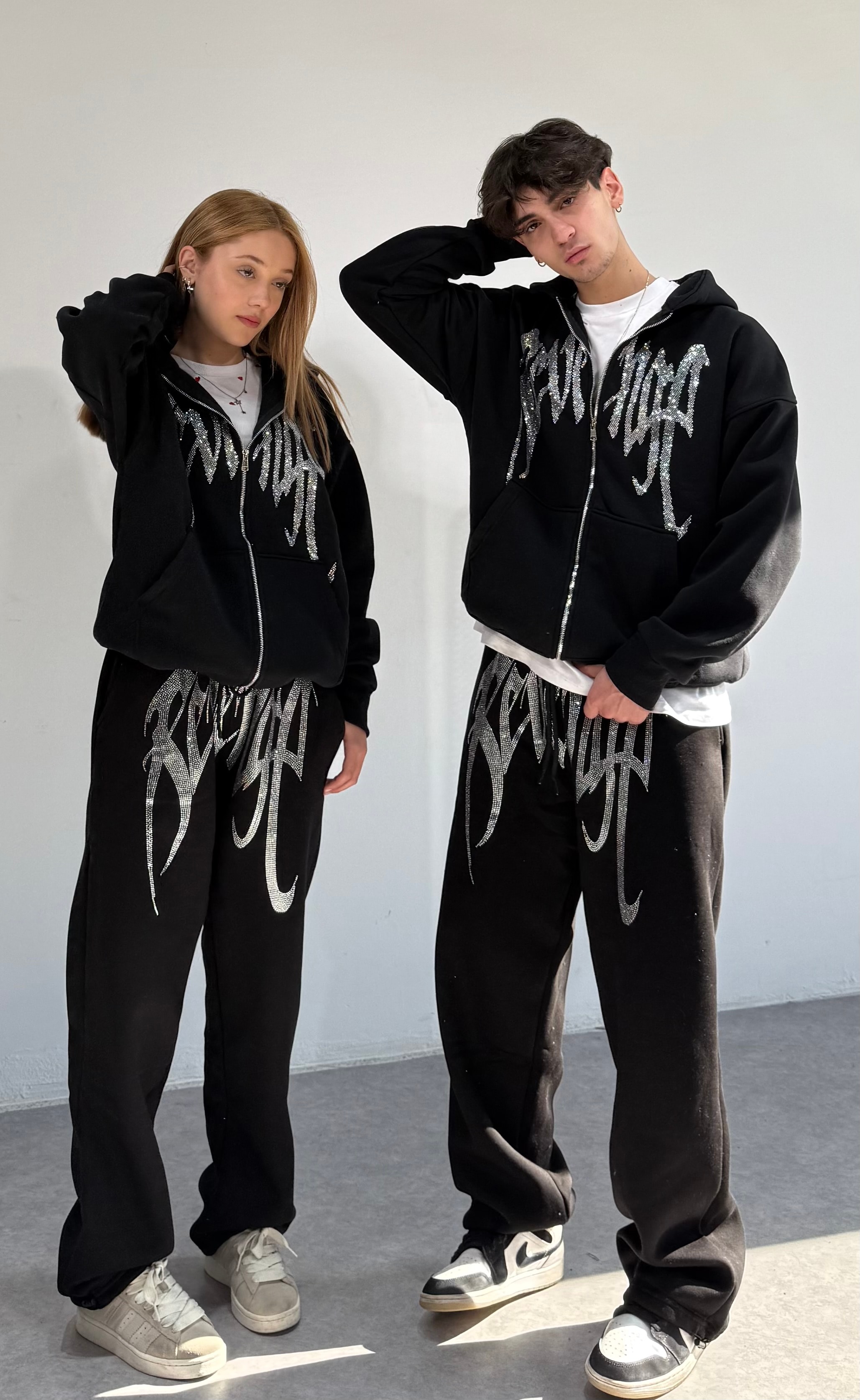 Revenge Taşlı Oversize Premium Zipp Hoodie 