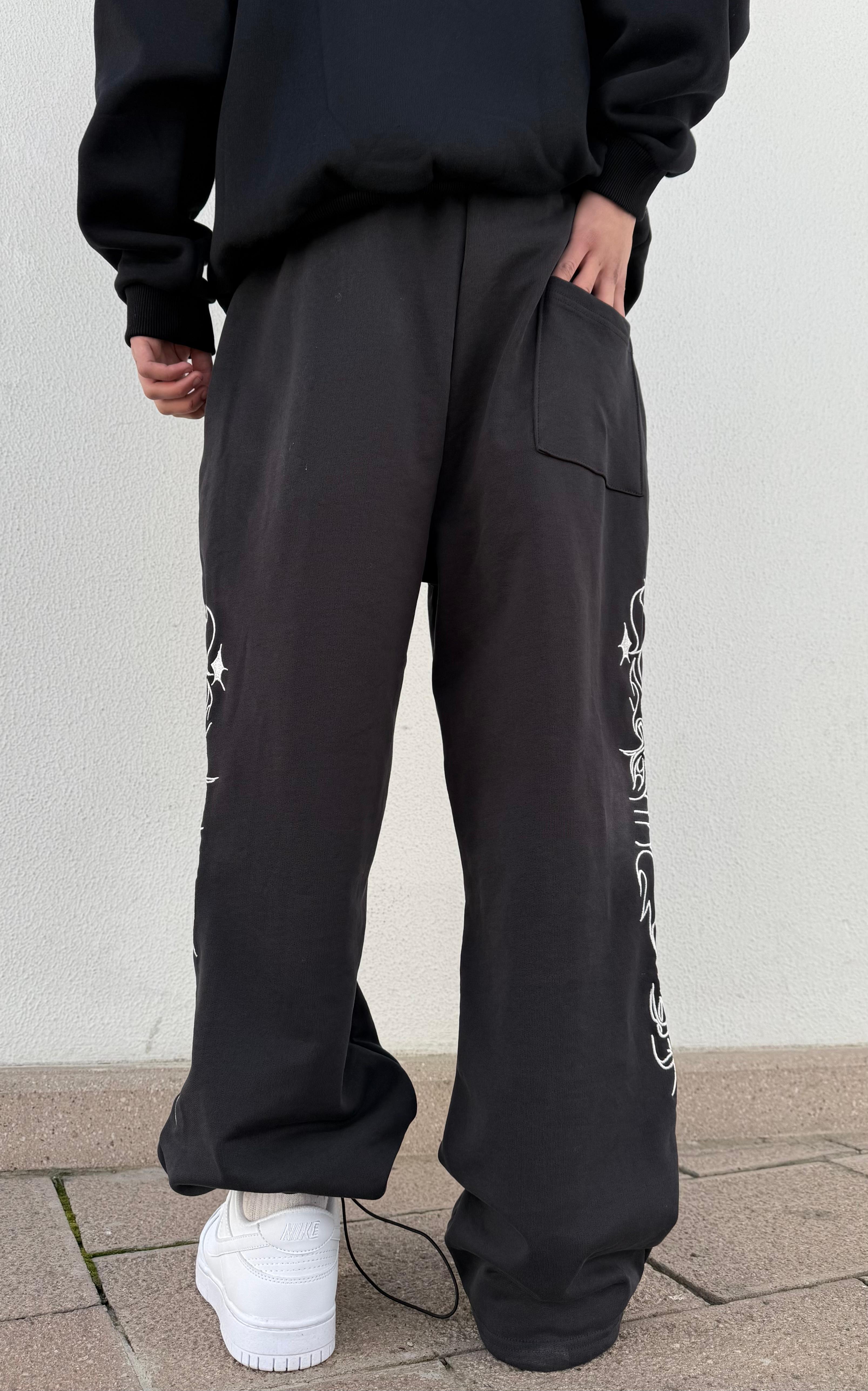 Nakışlı Ayarlanabilir Paça Premium  Baggy Eşofman Altı