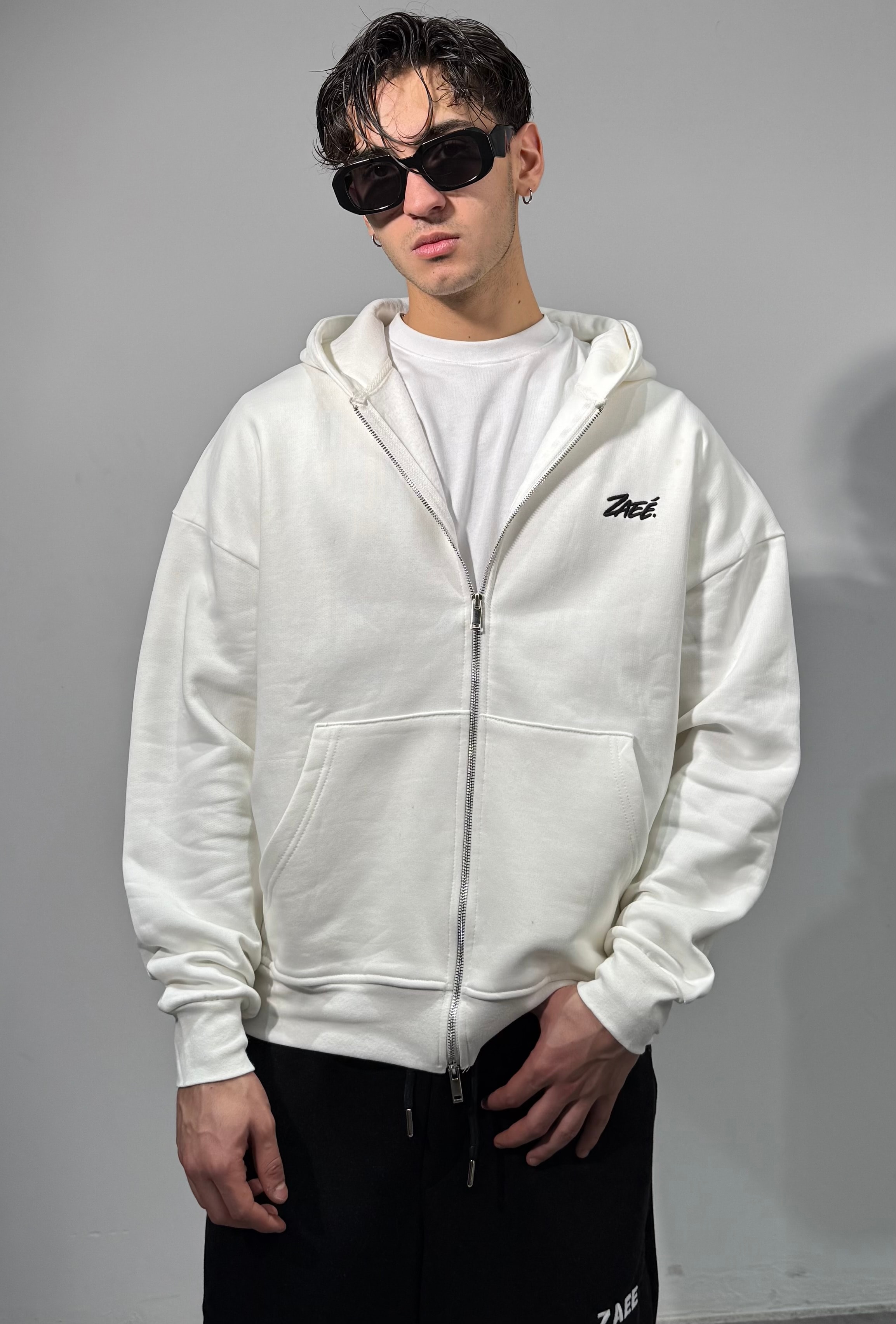 ZAEE Double Zipp Oversize Hoodie - Beyaz