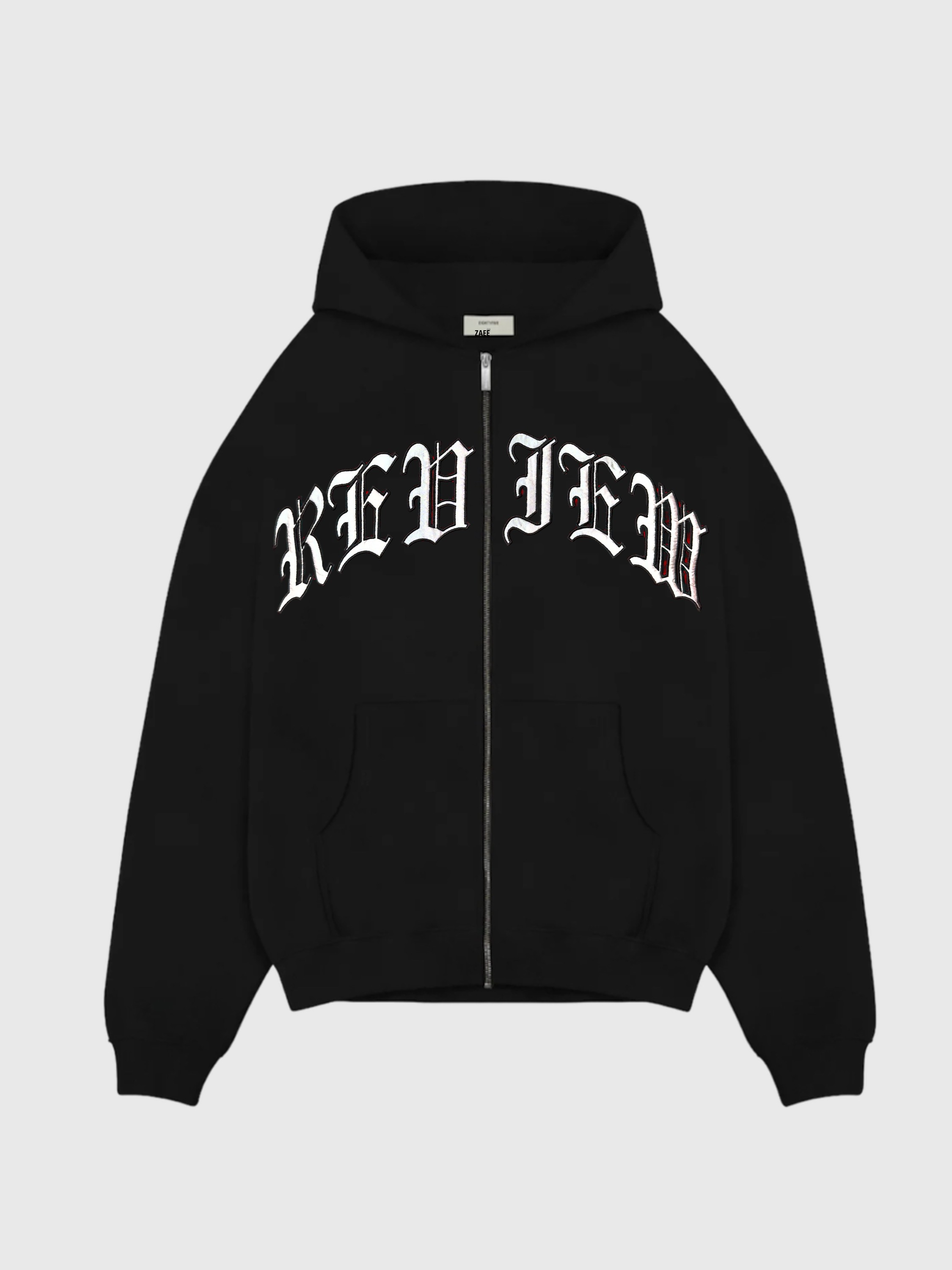 Özel Seri Nakış Detay Oversize Premium Zipp Hoodie - Siyah