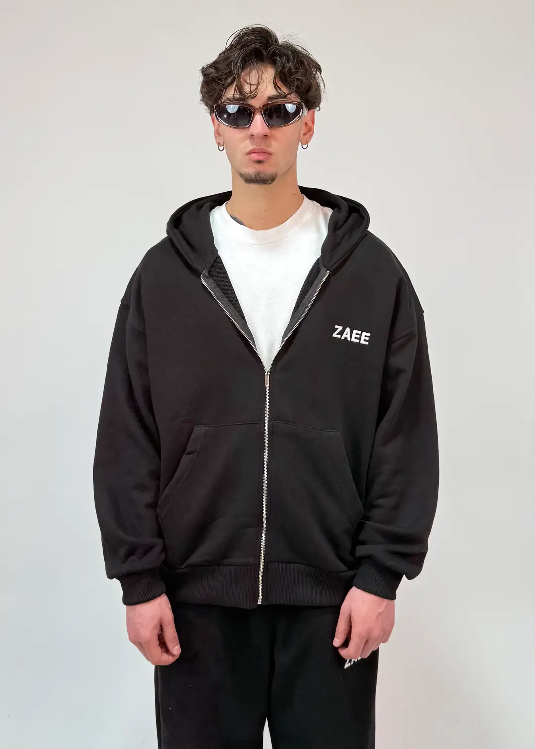 İnce Kumaş ZAEE Nakışlı Oversize Premium Zip Hoodie