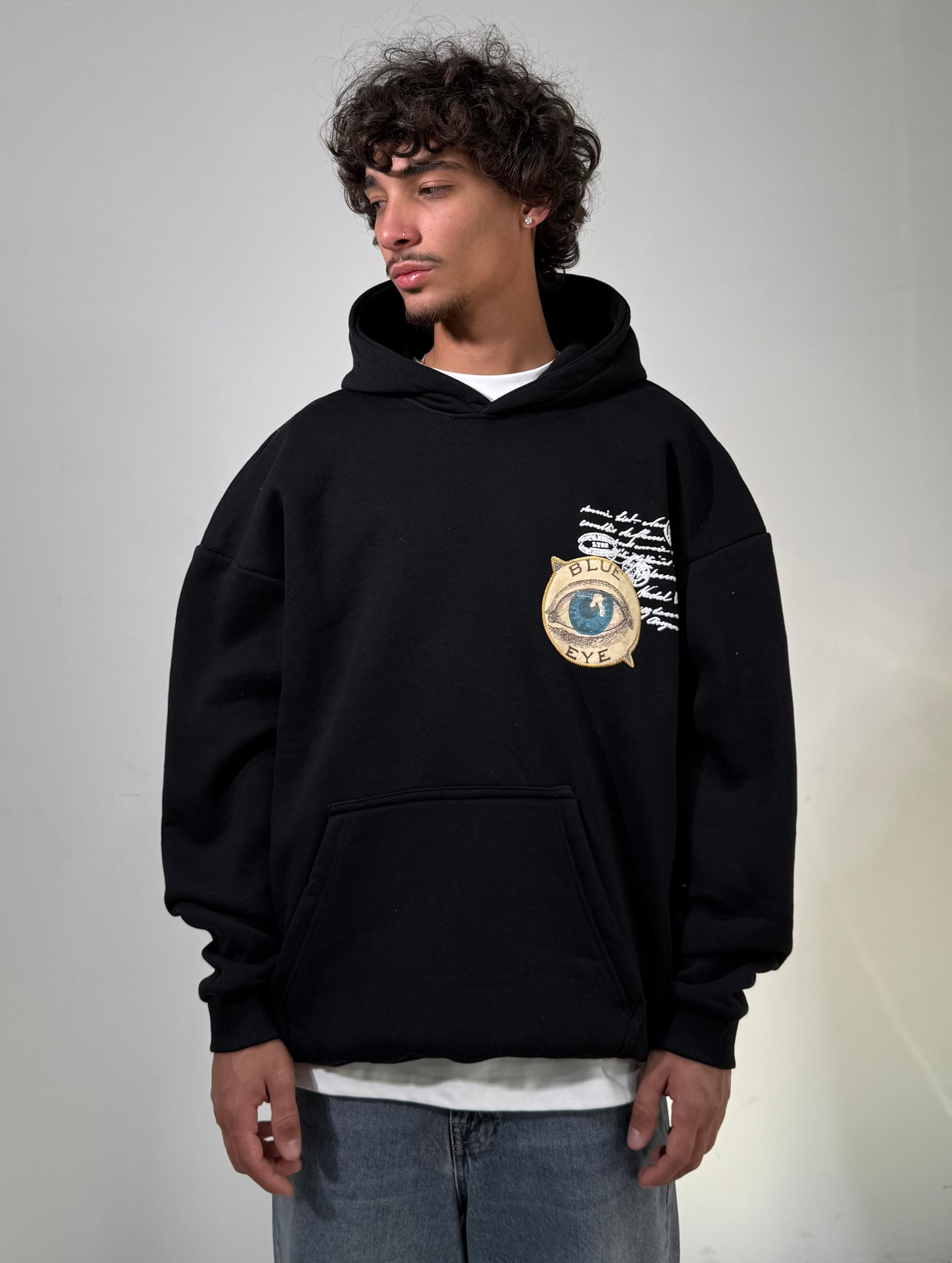 Blue Eye Nakışlı Premium Oversize Sweatshirt - Siyah