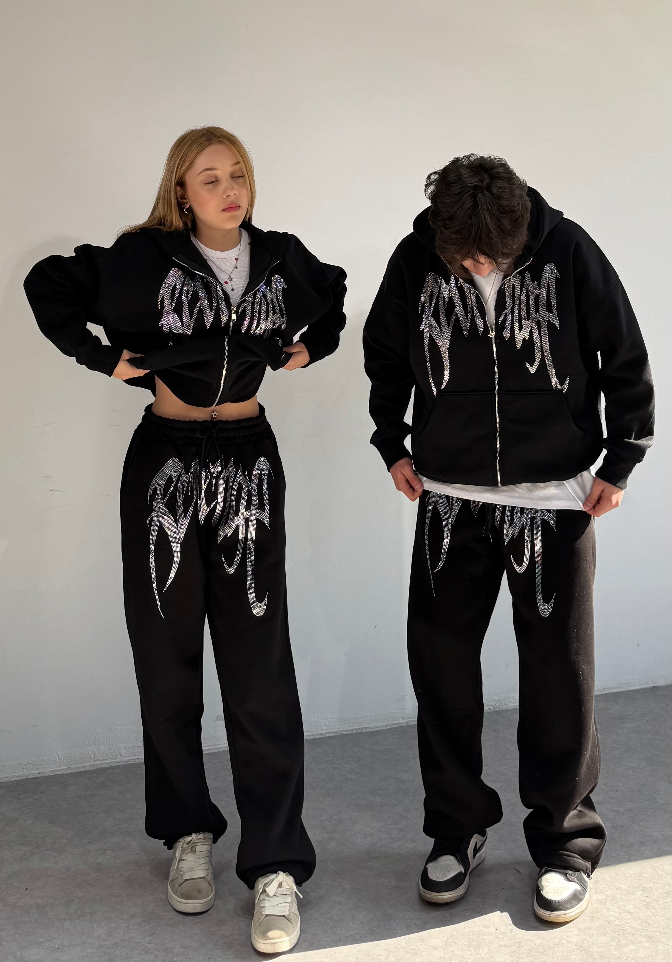 Revenge Taşlı Oversize Premium Zipp Hoodie 