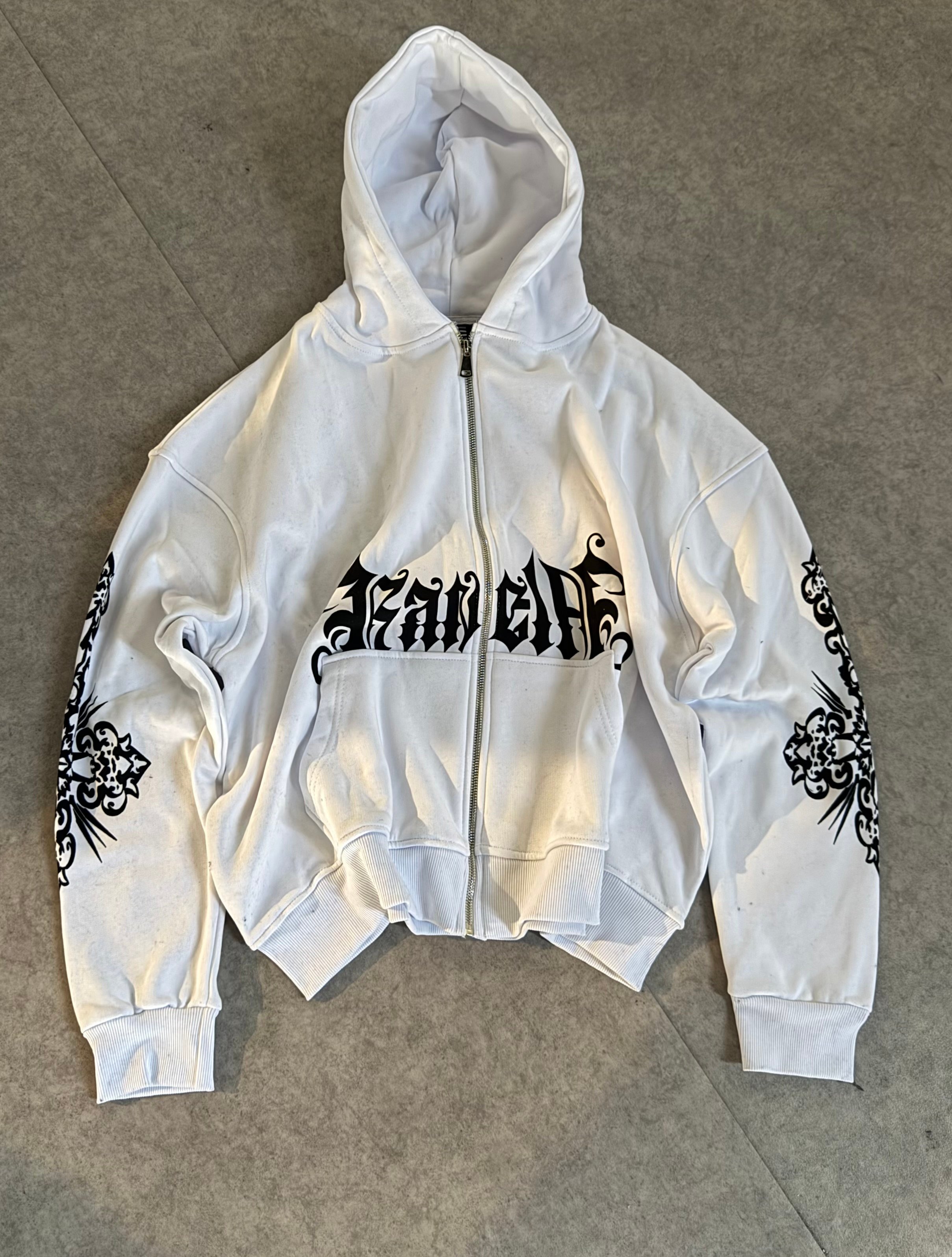 Baskılı Oversize Fermuarlı Sweatshirt - Beyaz