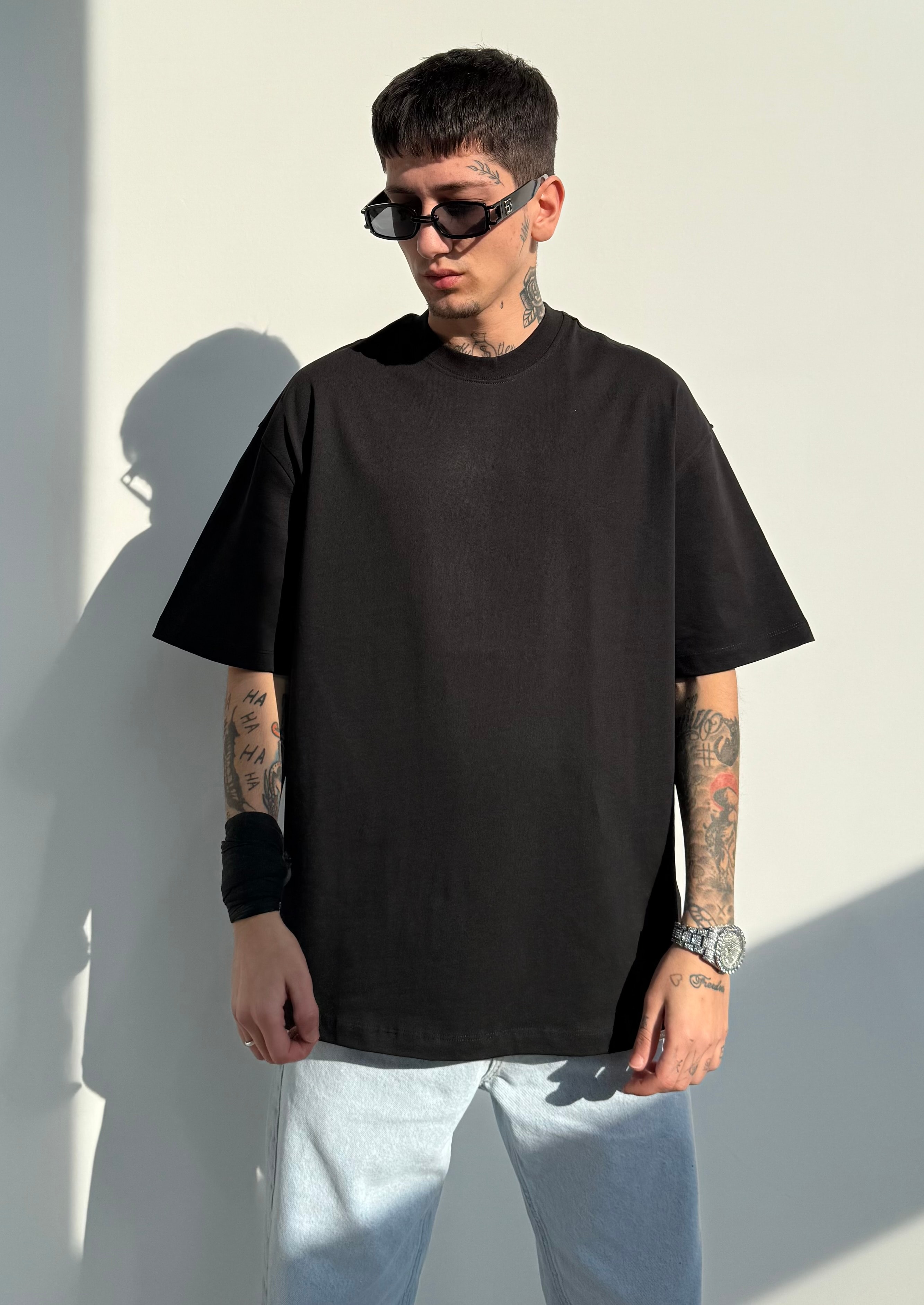 HS Basic Oversize Premium Basic Tişört - Siyah