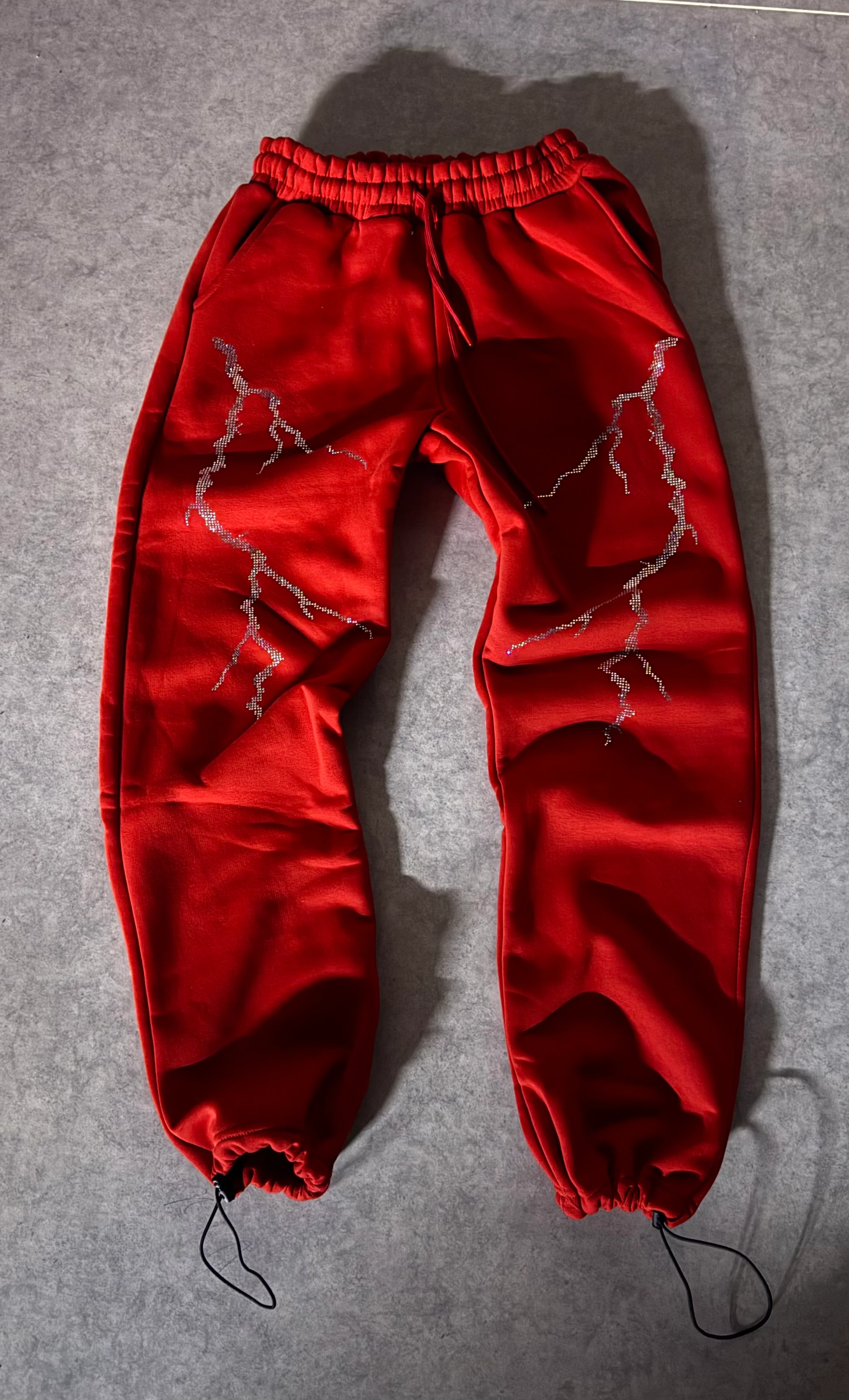 Kışlık Yıldırımlı Taşlı ayarlanabilir Paça Baggy Eşofman Altı  - Kırmızı