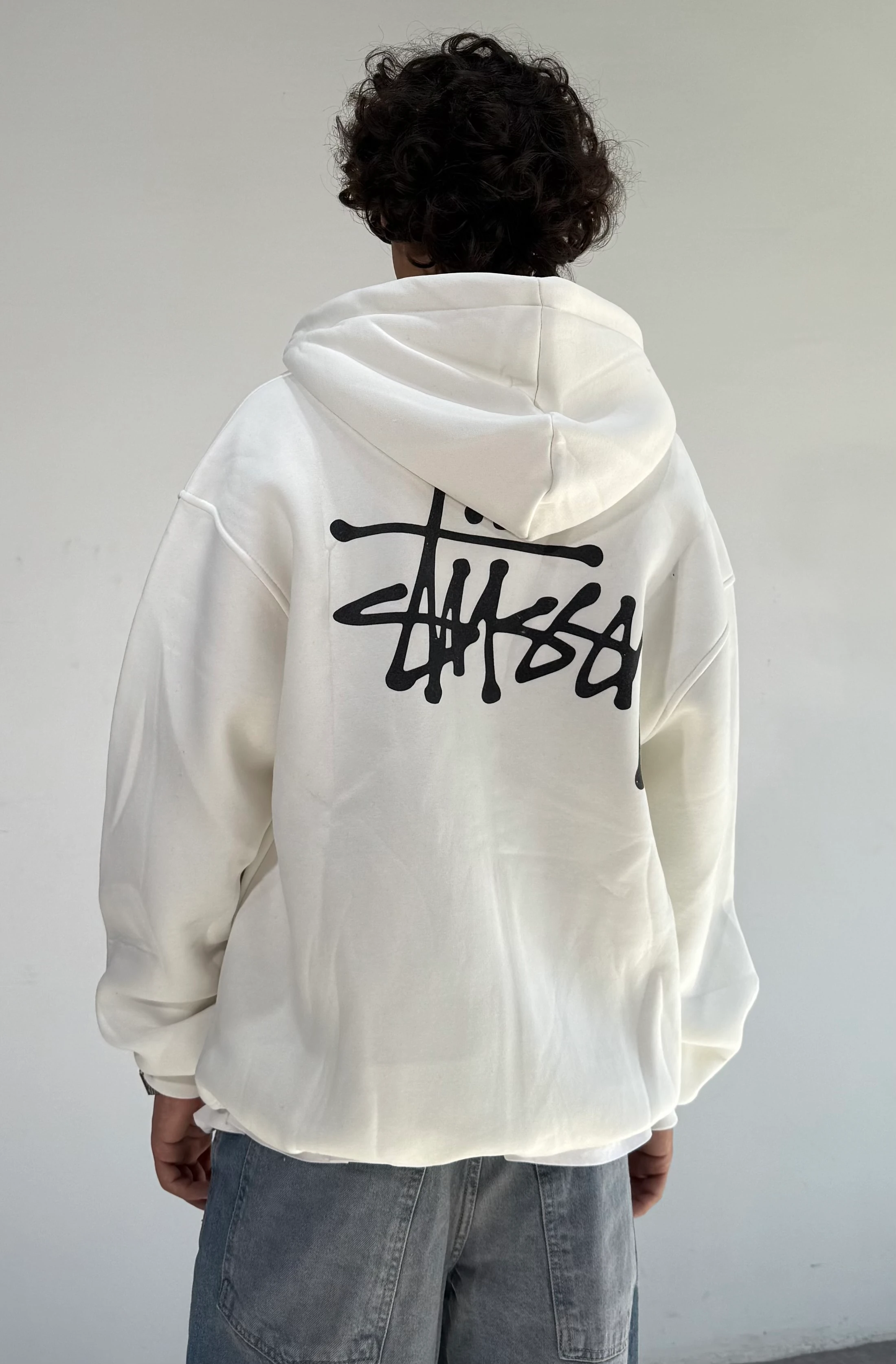Stussy Baskılı Oversize Fermuarlı Sweatshirt - Beyaz