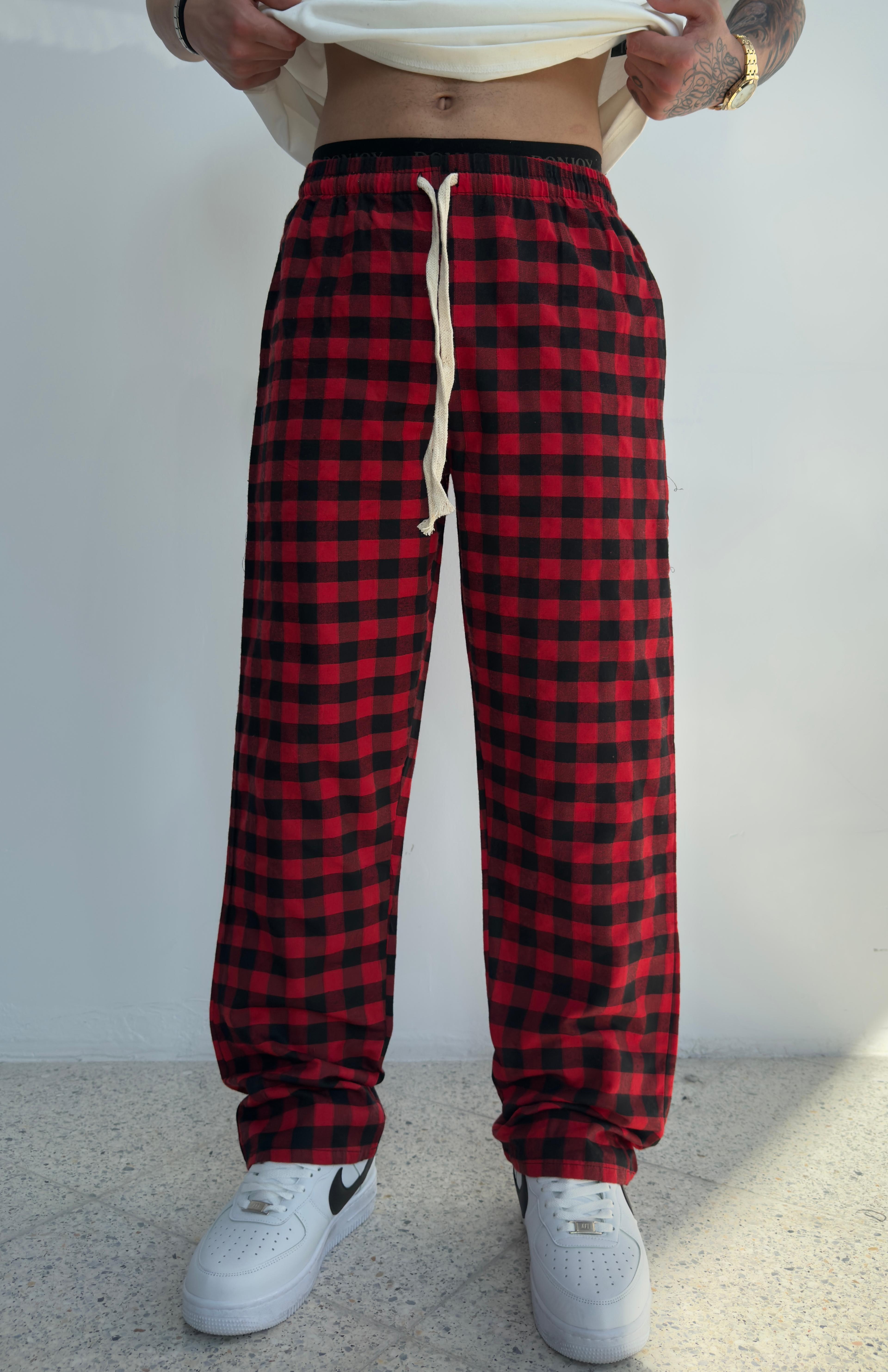 Yazlık İnce Kumaş Kareli Pijama Alt - Kırmızı