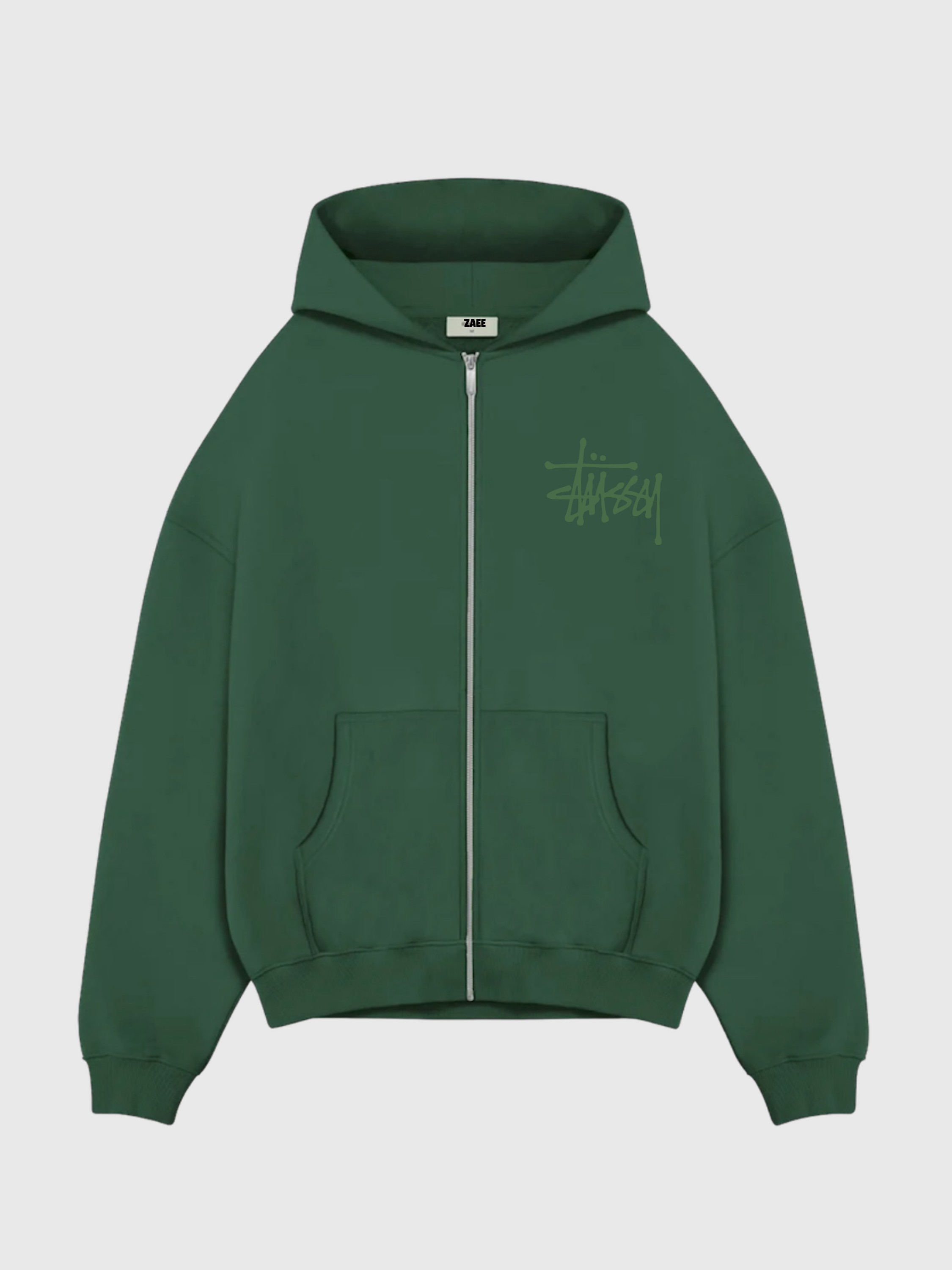 Stussy Baskılı Oversize Zipp Hoodi - yeşil