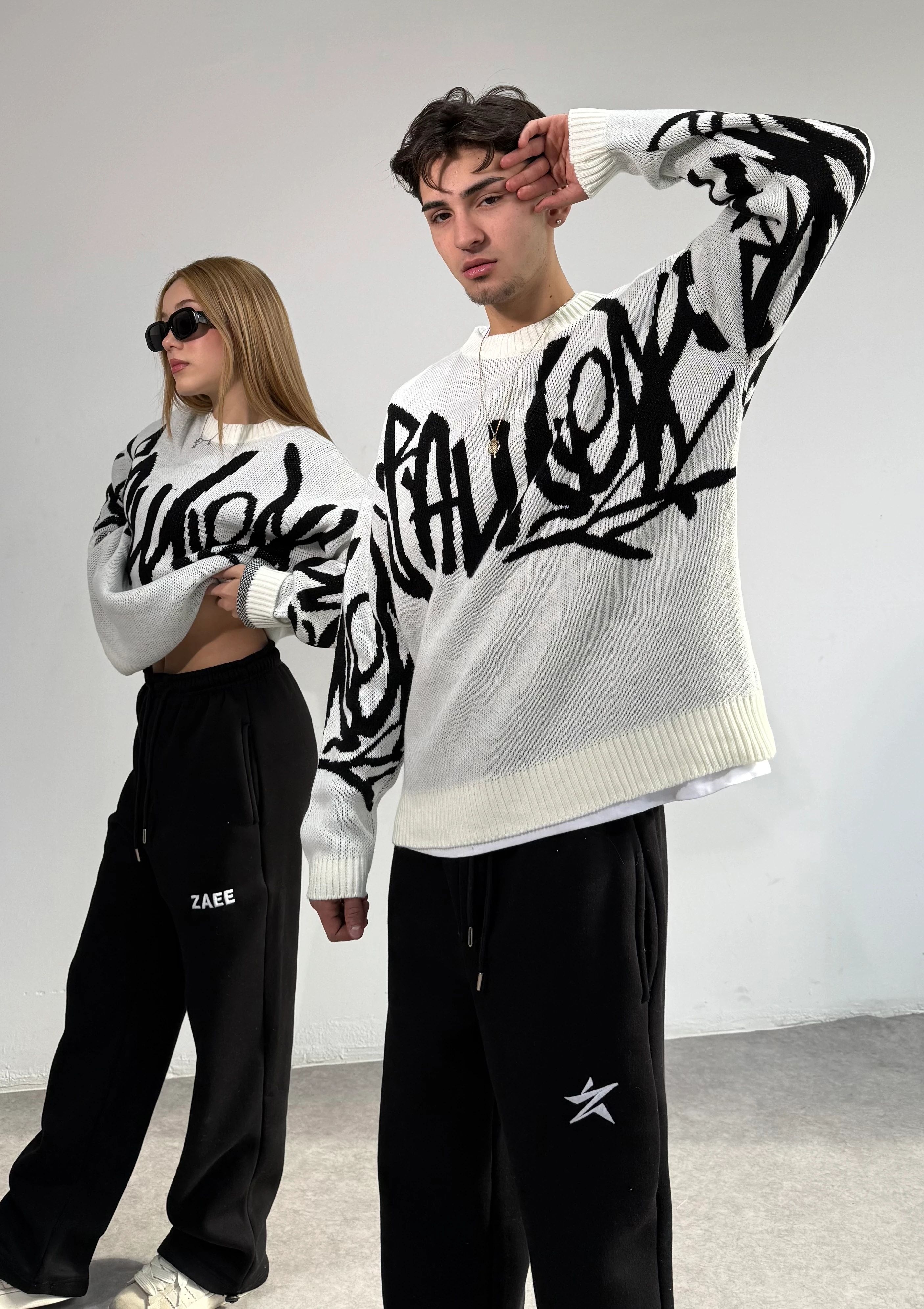 Oversize Premium Triko Kazak  - Beyaz