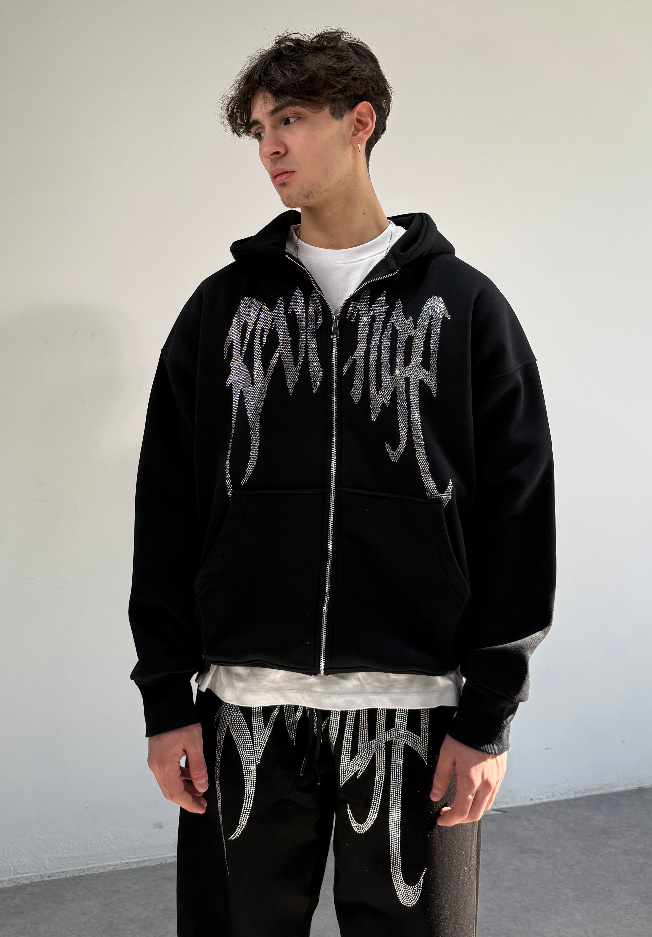 Revenge Taşlı Oversize Premium Zipp Hoodie 