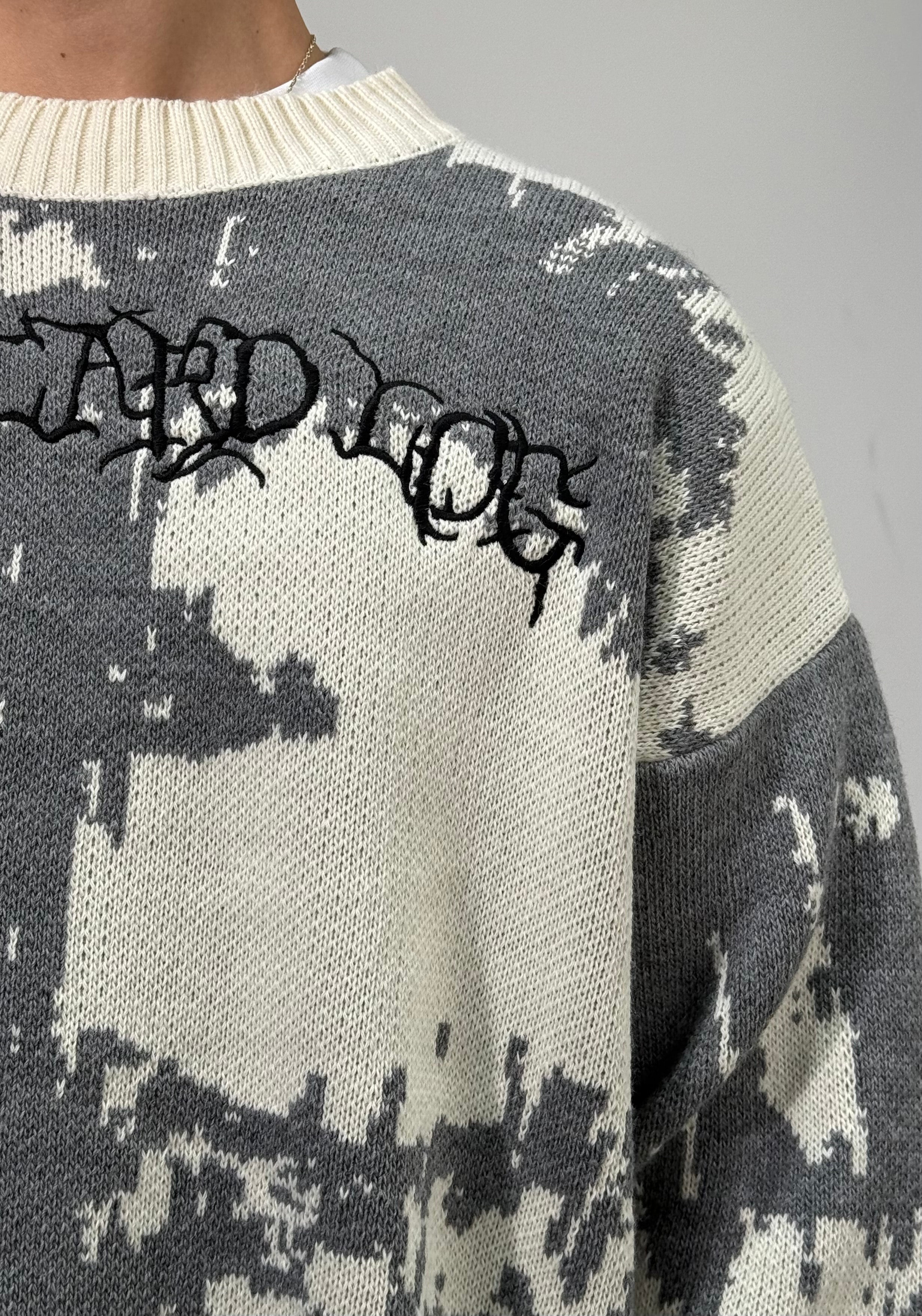 Desenli Nakışlı Oversize Triko kazak 