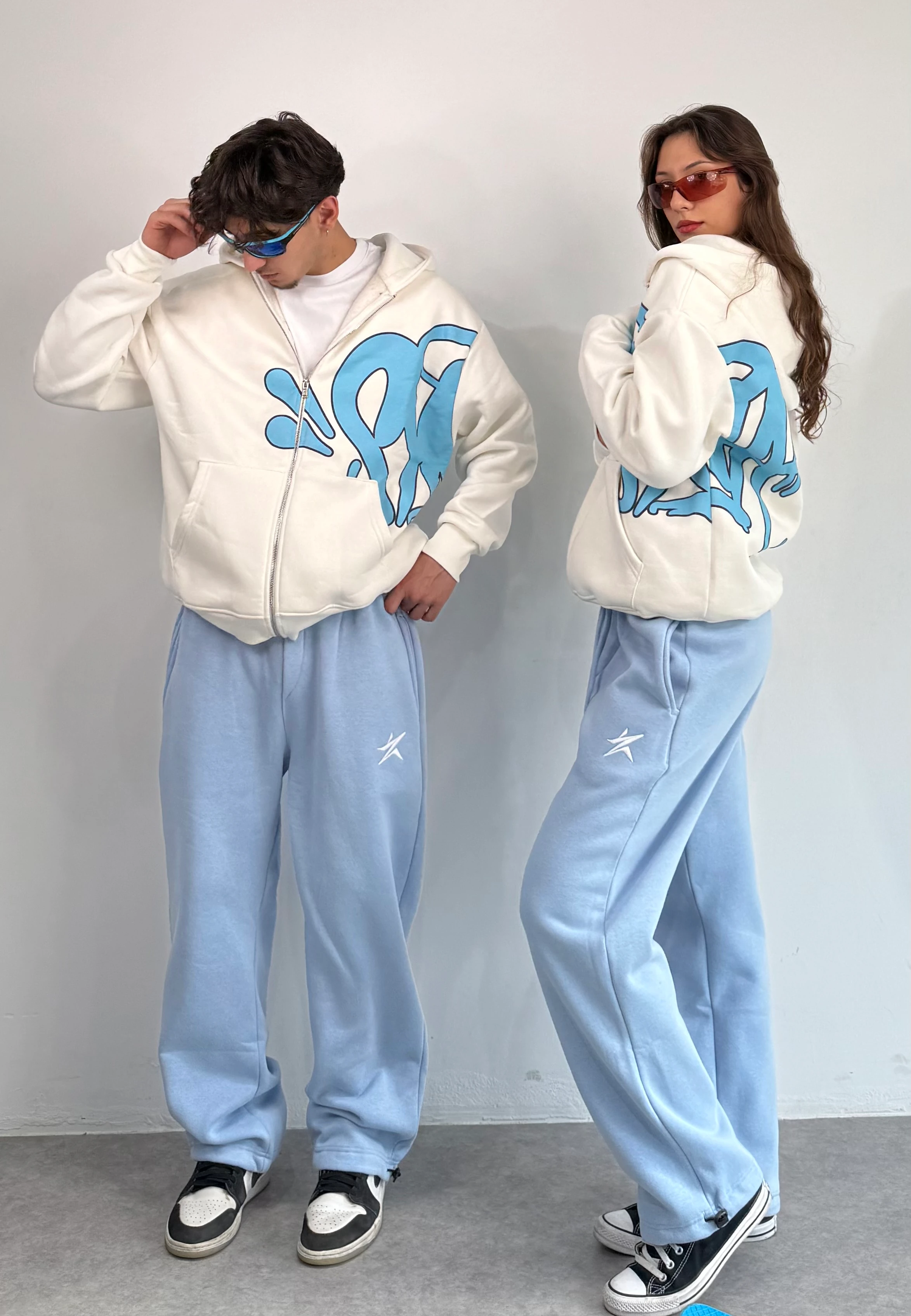 S Baskılı Oversize Zipp Hoodie 