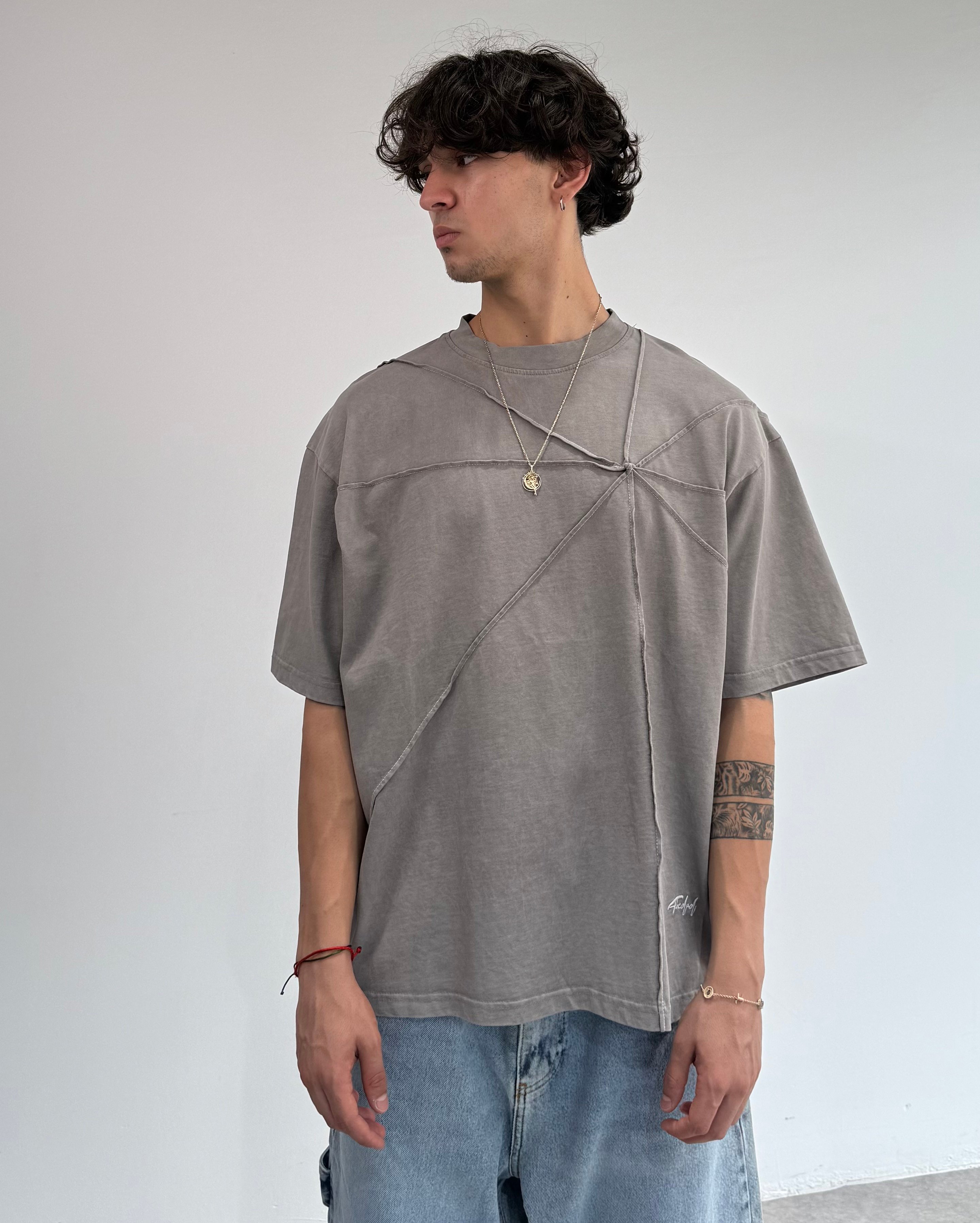 Detaylı oversize Yıkamalı Tişört - bej