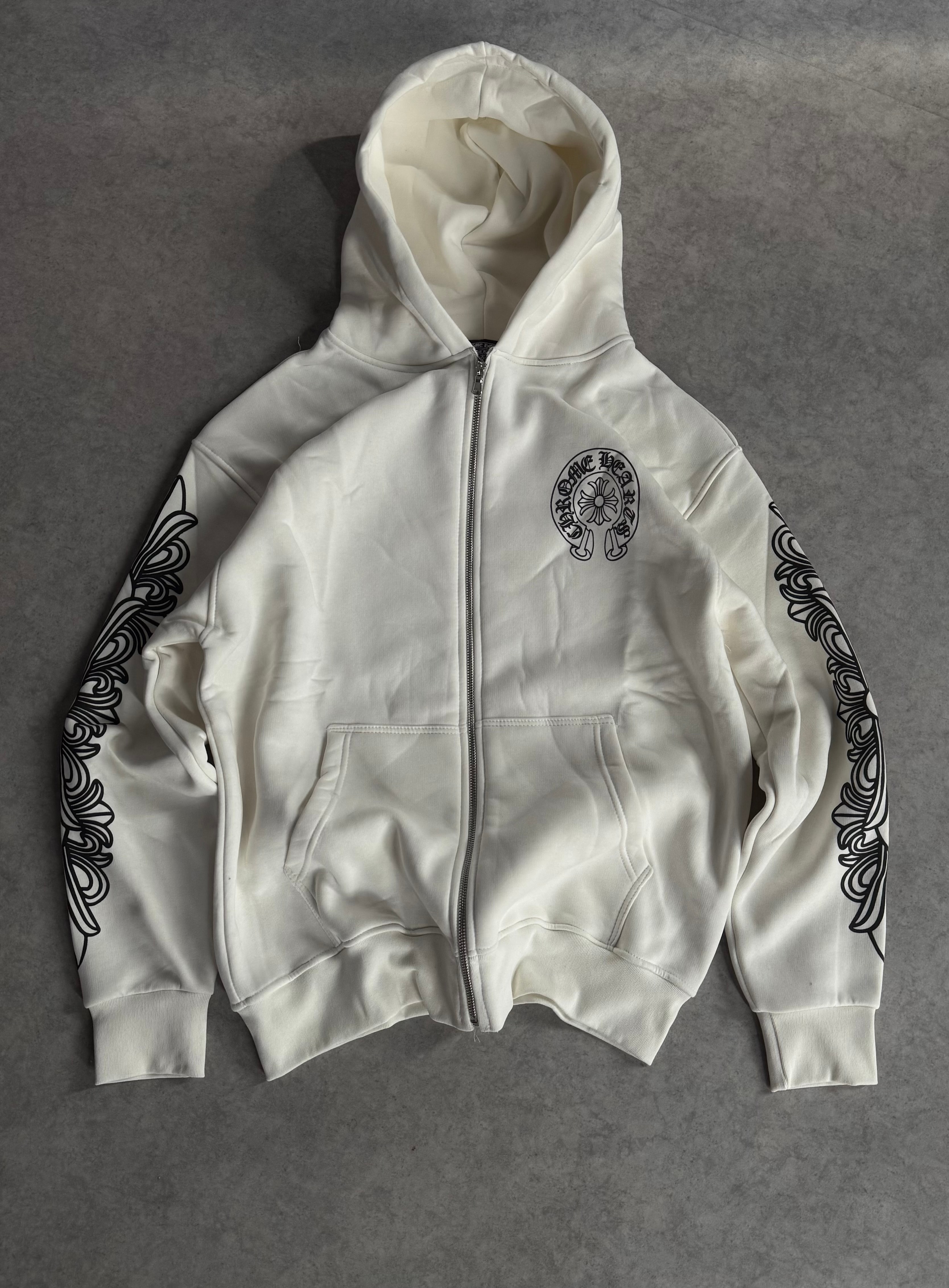 c. Baskılı Oversize Fermuarlı Sweatshirt - Beyaz