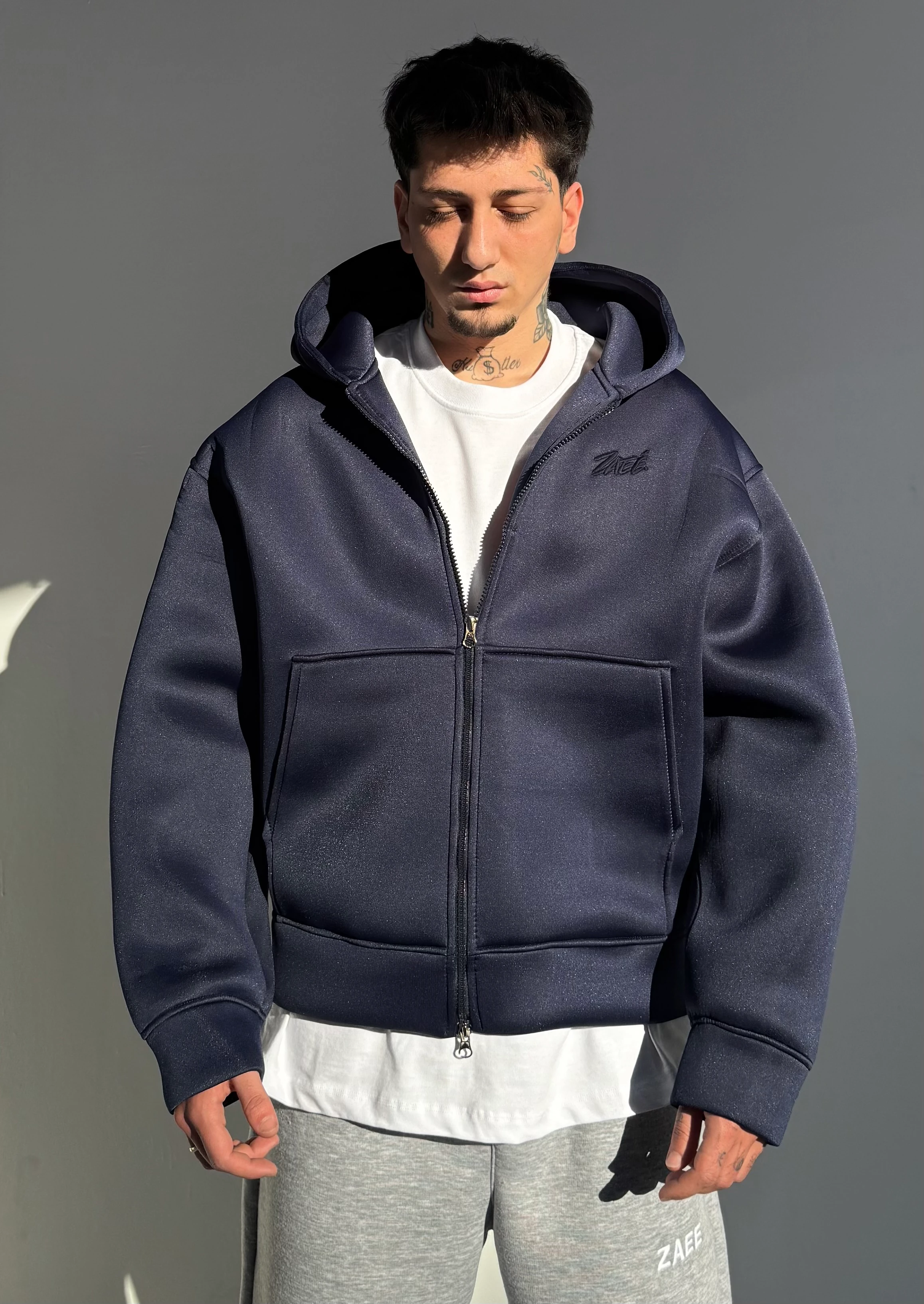 Oversize Scuba Zipp Hoodie  - lacivert