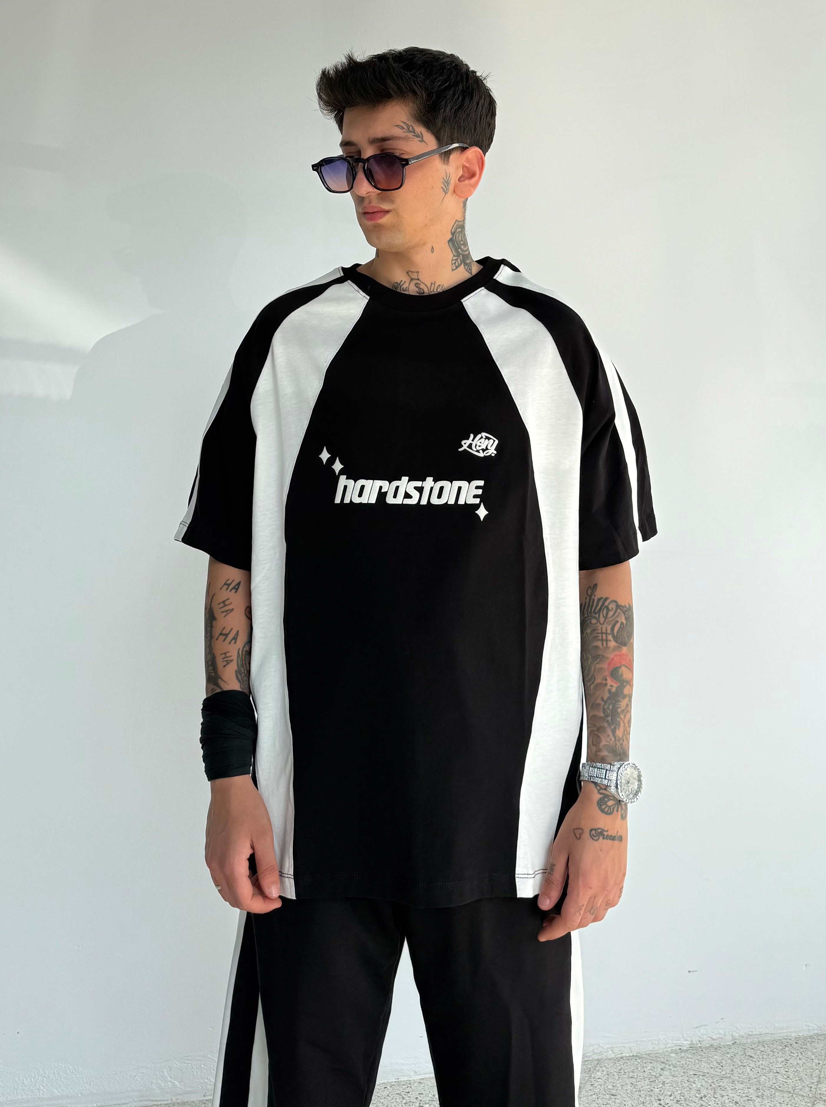 HS Parçalı Oversize Premium Tişört - Siyah