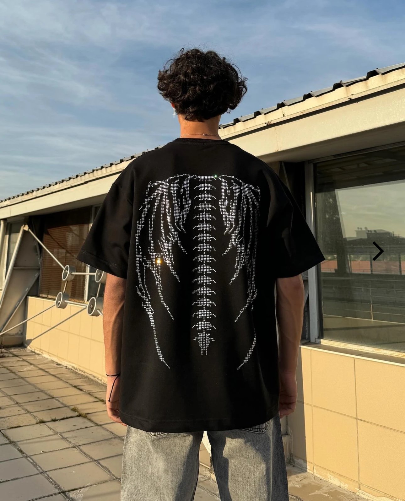 Taşlı Kanatlı Oversize Tişört